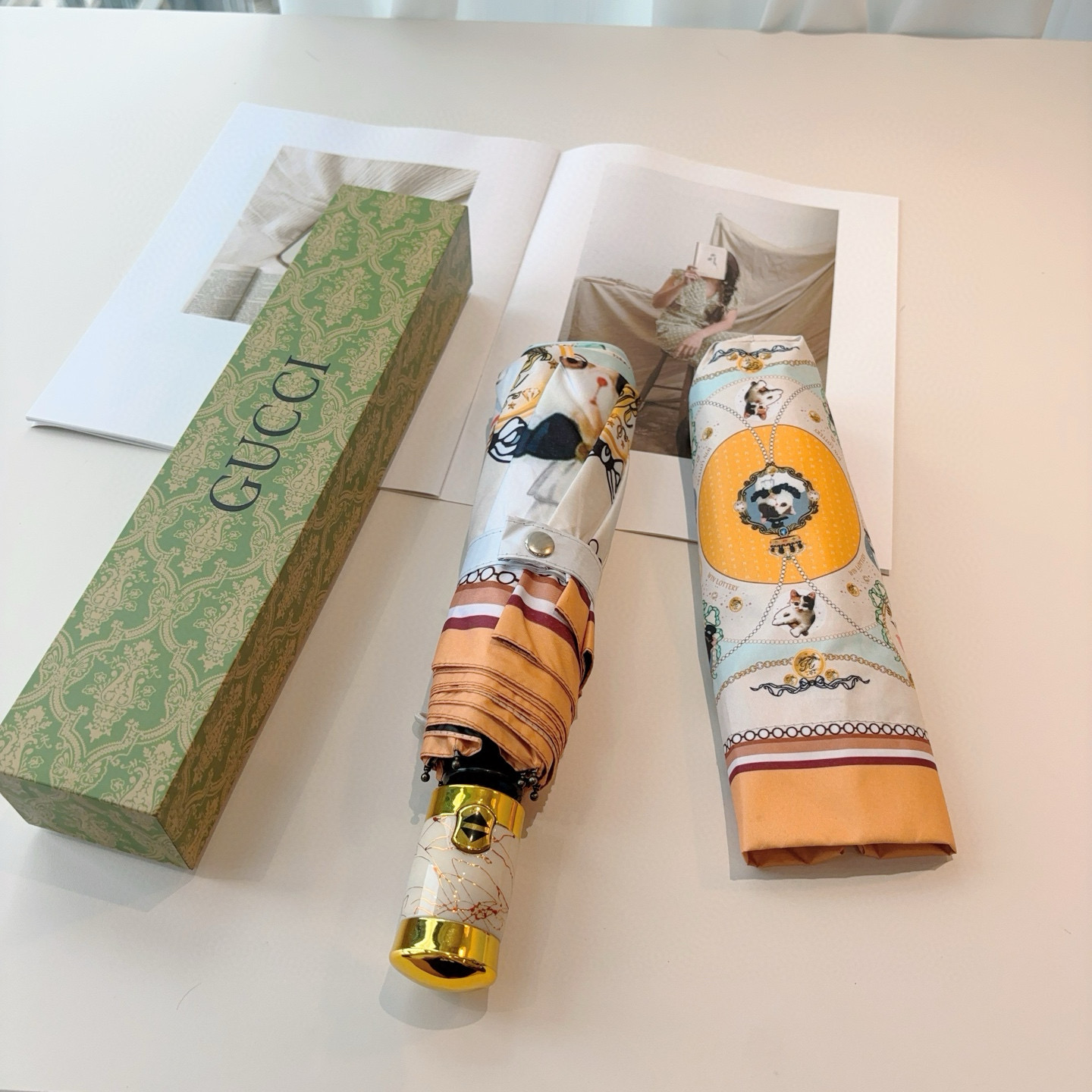  GUCCI（古奇）新款 三折自动折叠晴雨伞 选用台湾进口UV防紫外线伞布 原单代工级品质  🌹