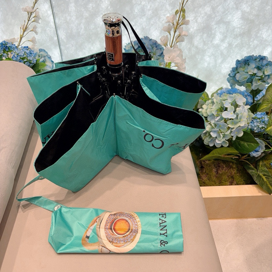  Tiffany蒂芙尼 三折自动折叠晴雨伞 火爆来袭 夏日里的小清新 高效阻隔紫外线涂层 有伞随行 晴雨