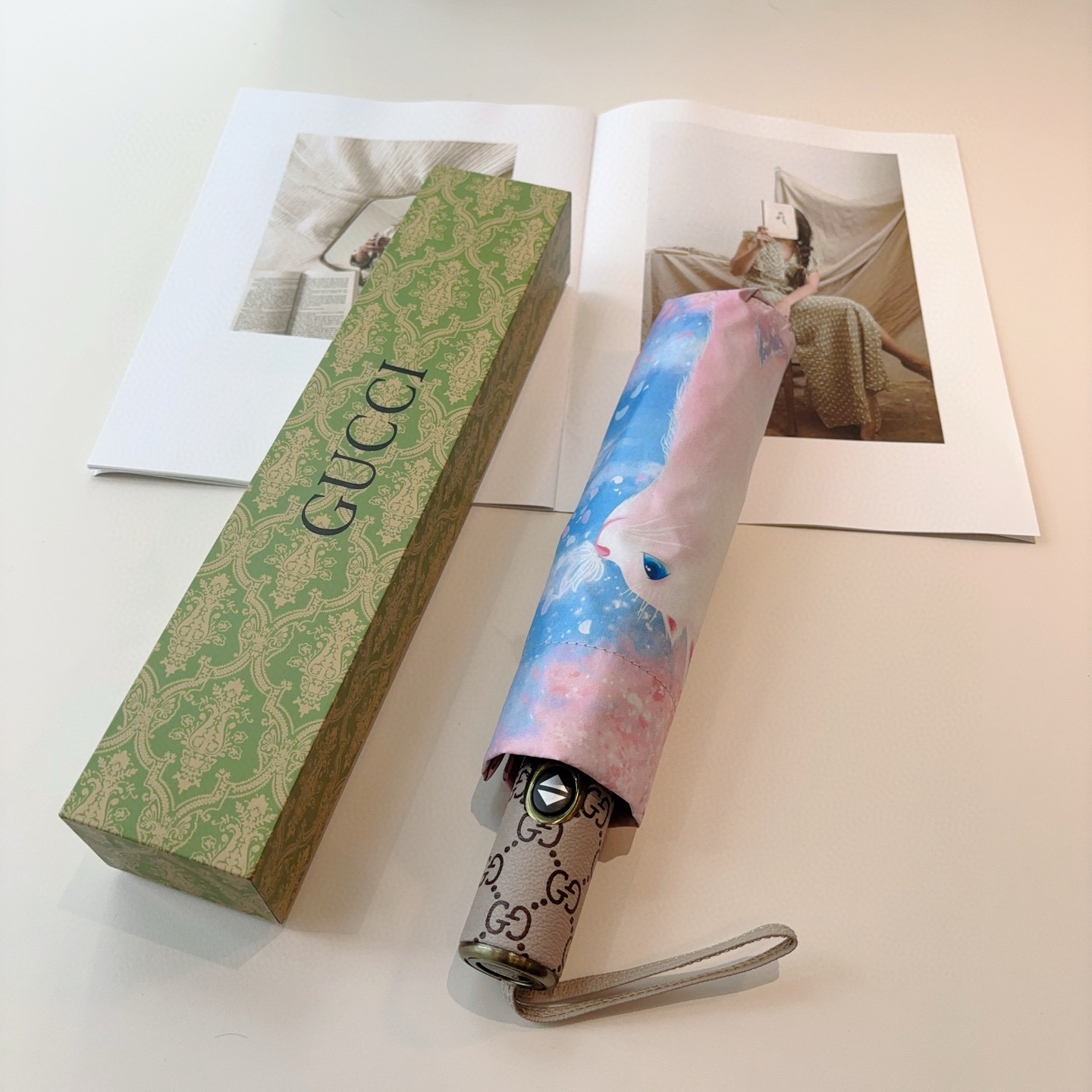 GUCCI（古奇）新款  三折自动折叠晴雨伞 选用台湾进口UV防紫外线伞布 原单代工级品质  🌹