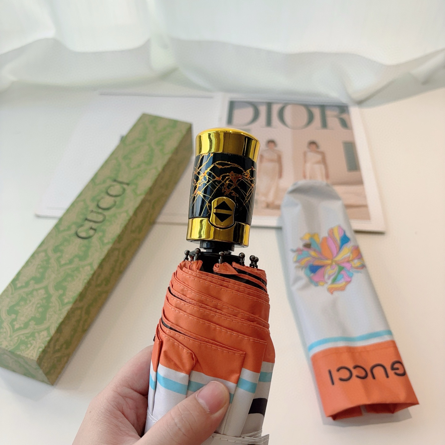 GUCCI（古奇）新款  三折自动折叠晴雨伞 选用台湾进口UV防紫外线伞布 原单代工级品质  🌹