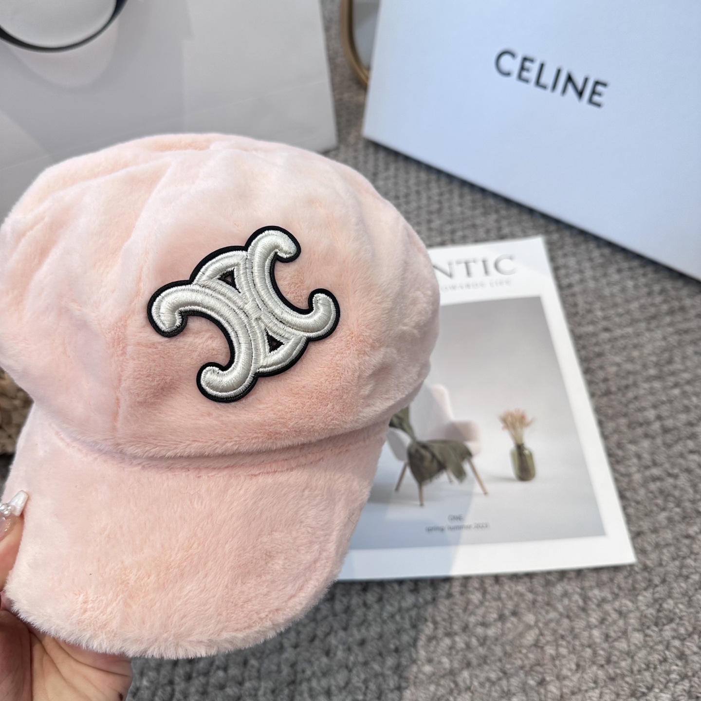 CELINE赛琳韩版八角帽女秋冬加厚保暖毛绒帽子时尚休闲仿兔毛绒潮流时尚