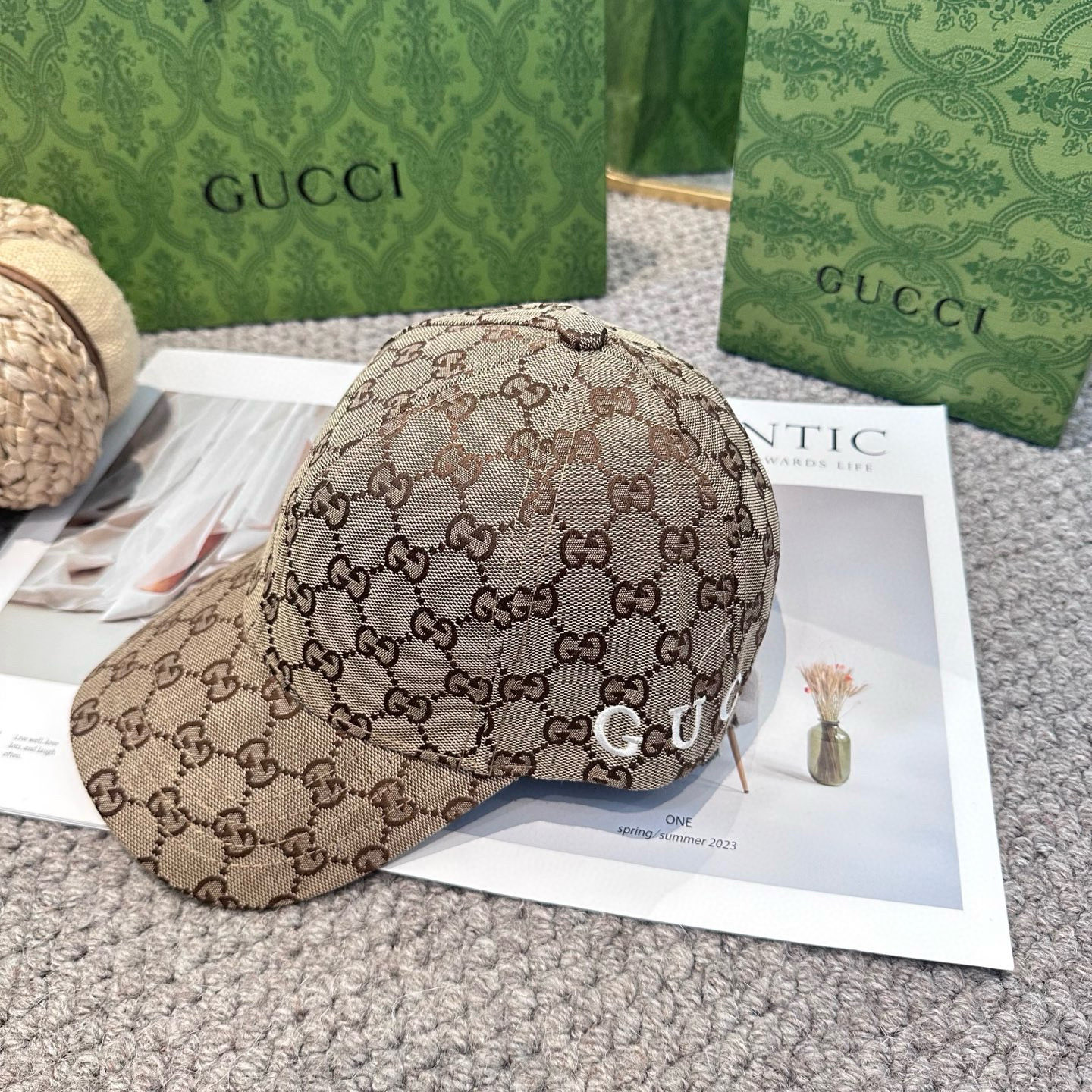  GUCCI古奇棒球帽2025新款gg提花 工艺非常精美 高档大气上档次！低调奢华，方便携带！