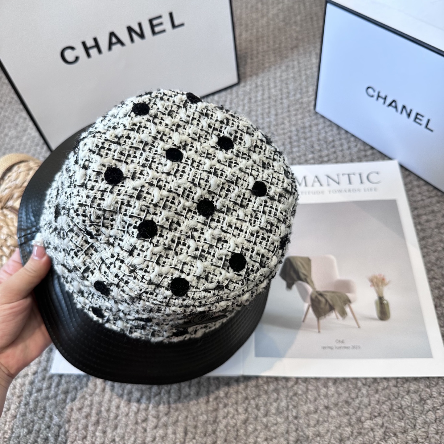  chanel香奈儿渔夫帽，遮阳百搭～休闲出街神器 皮革羊毛拼接面科超好搭配