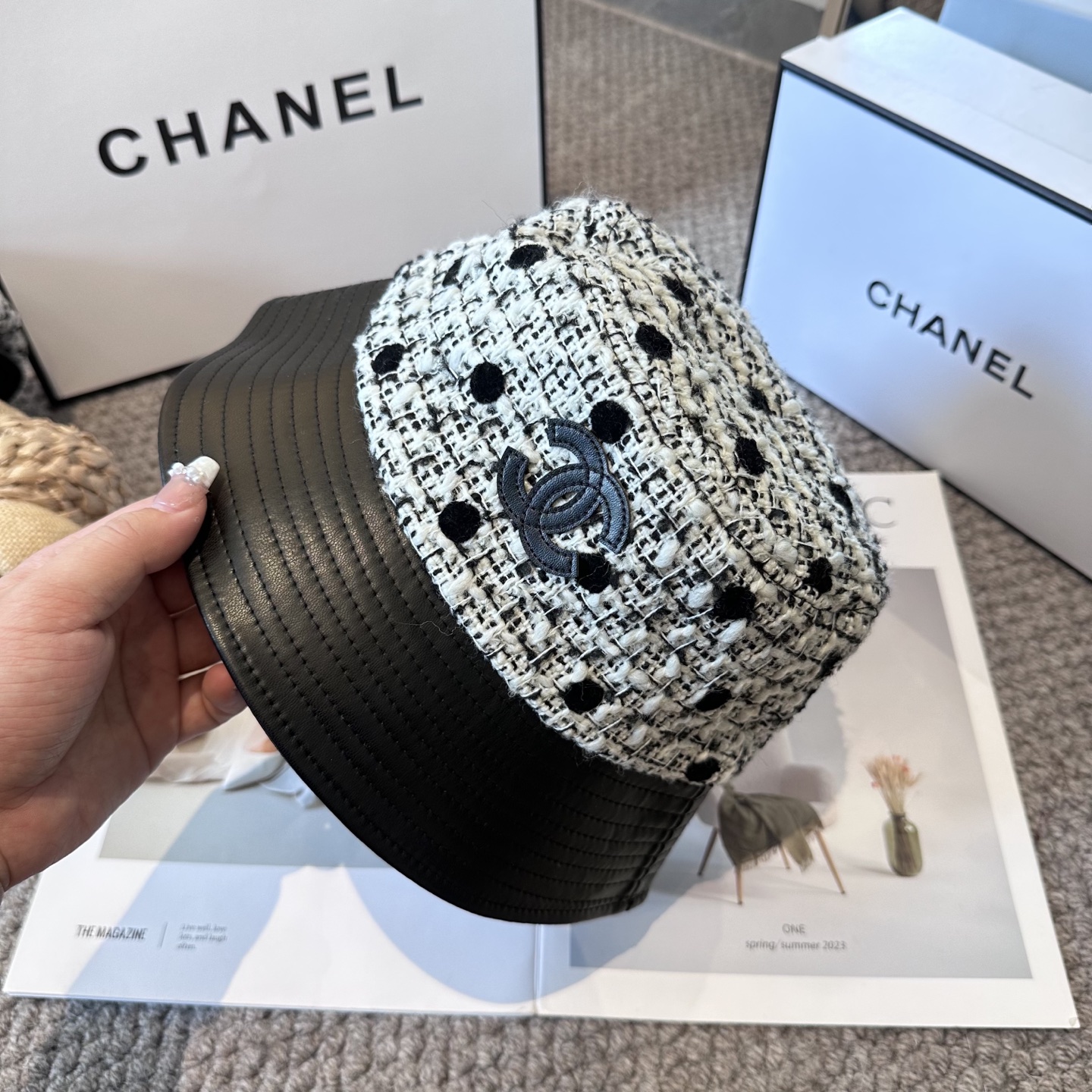  chanel香奈儿渔夫帽，遮阳百搭～休闲出街神器 皮革羊毛拼接面科超好搭配