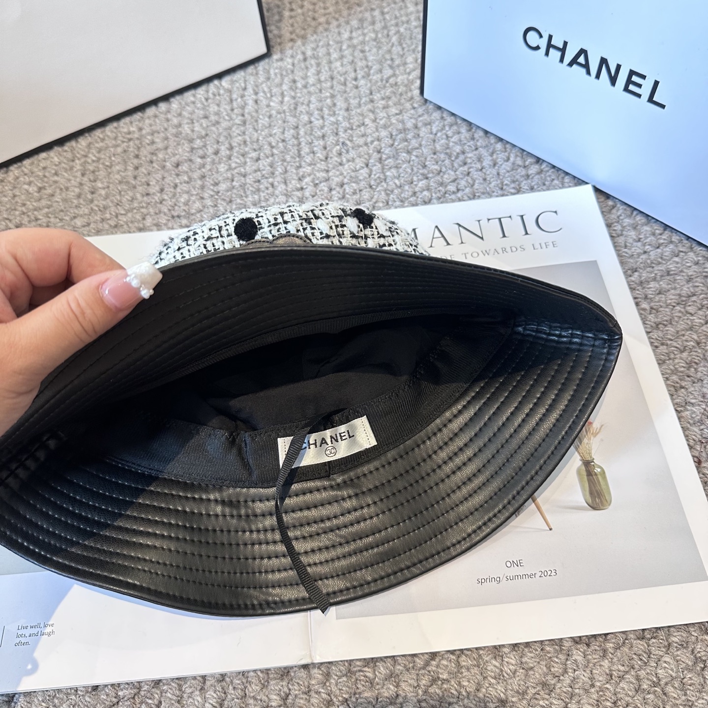  chanel香奈儿渔夫帽，遮阳百搭～休闲出街神器 皮革羊毛拼接面科超好搭配