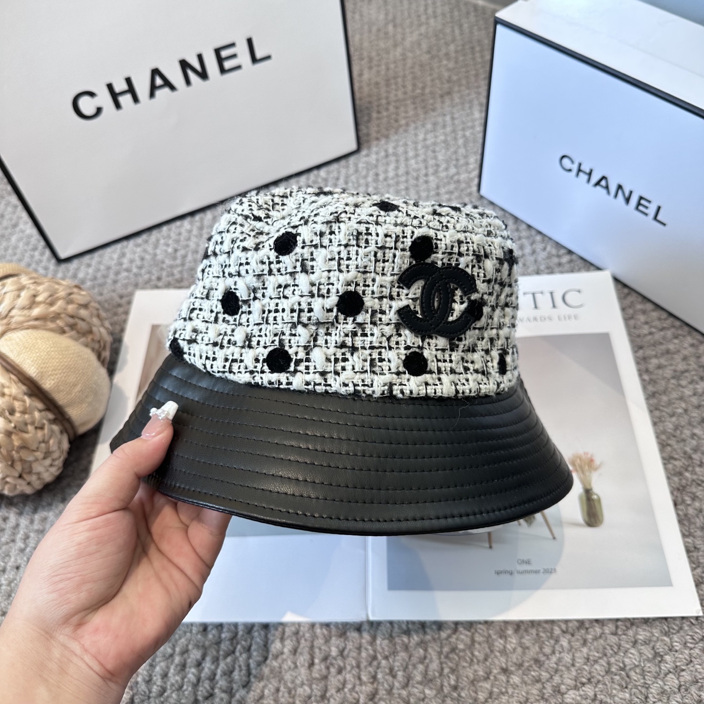  chanel香奈儿渔夫帽，遮阳百搭～休闲出街神器 皮革羊毛拼接面科超好搭配