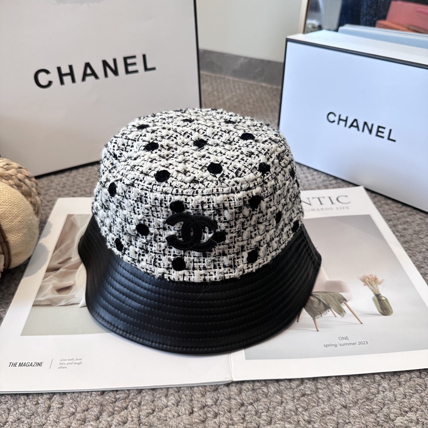  chanel香奈儿渔夫帽，遮阳百搭～休闲出街神器 皮革羊毛拼接面科超好搭配