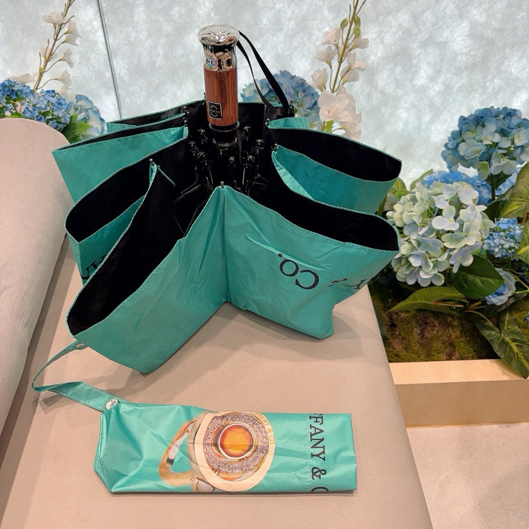  Tiffany蒂芙尼 三折自动折叠晴雨伞 火爆来袭 夏日里的小清新 高效阻隔紫外线涂层 有伞随行 晴雨