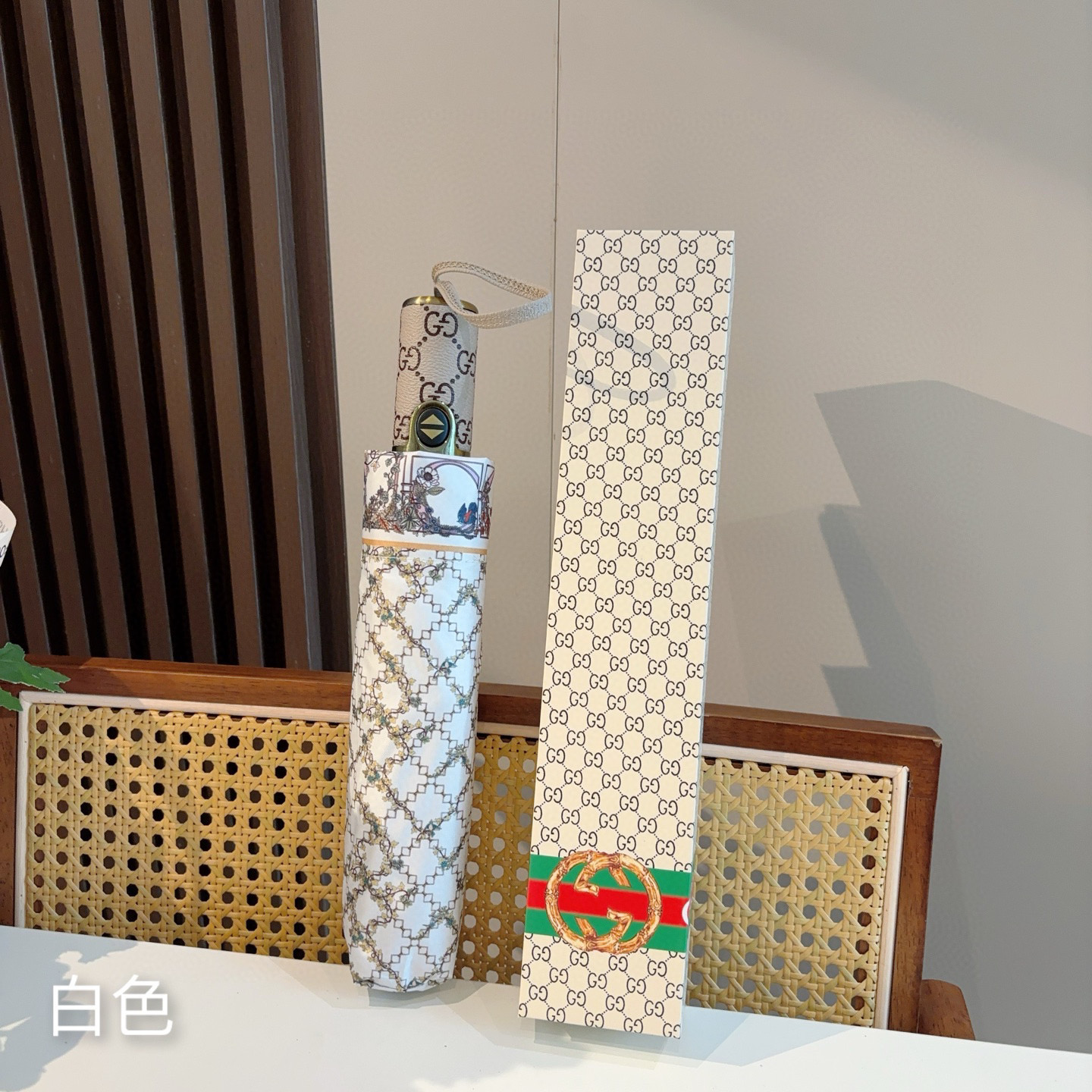  GUCCI（古奇） 三折自动折叠晴雨伞  晴天遮阳 雨天遮雨 原单代工品质 带防紫外线涂层 长度30c