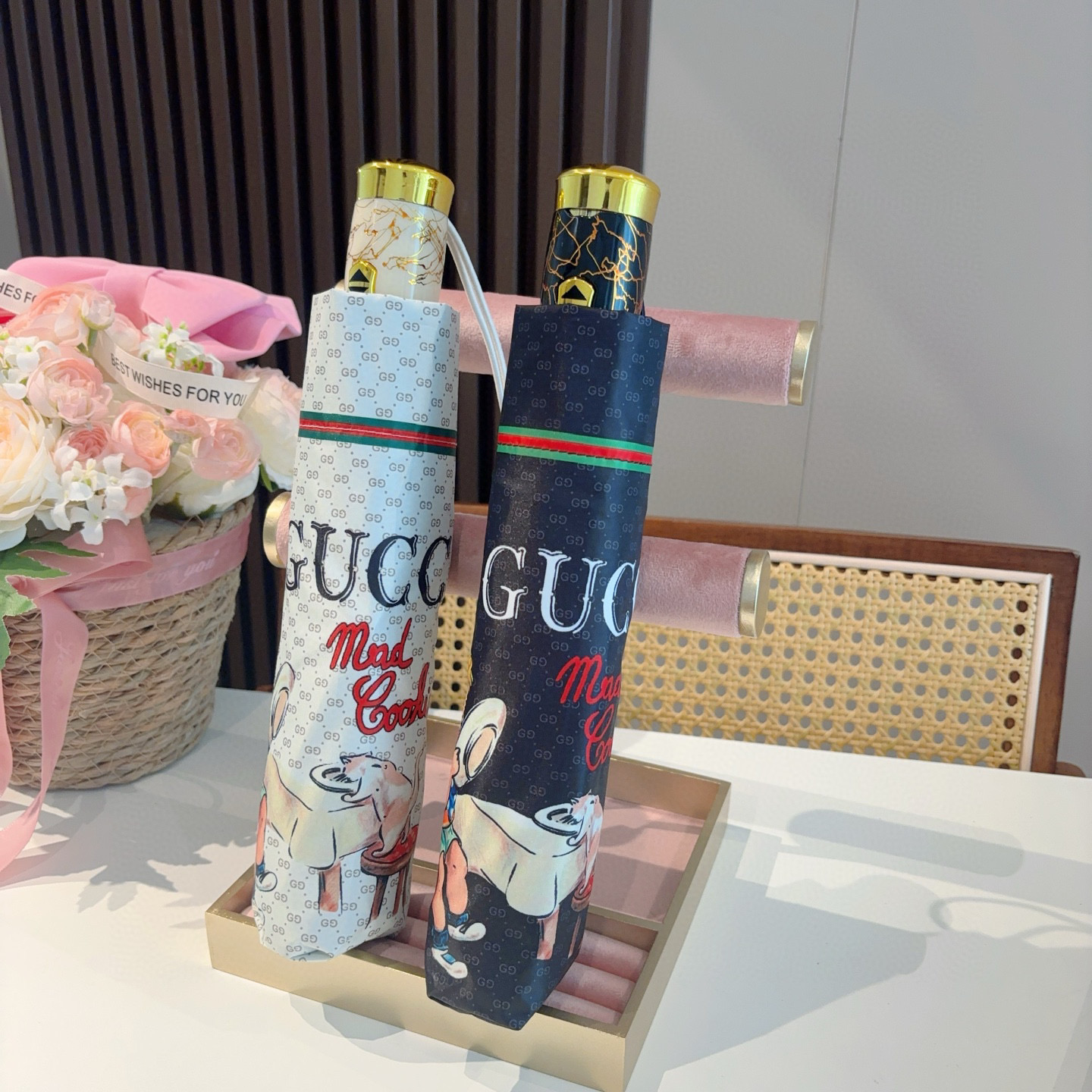  GUCCI（古奇） 三折自动折叠晴雨伞  晴天遮阳 雨天遮雨 原单代工品质 带防紫外线涂层 长度30c