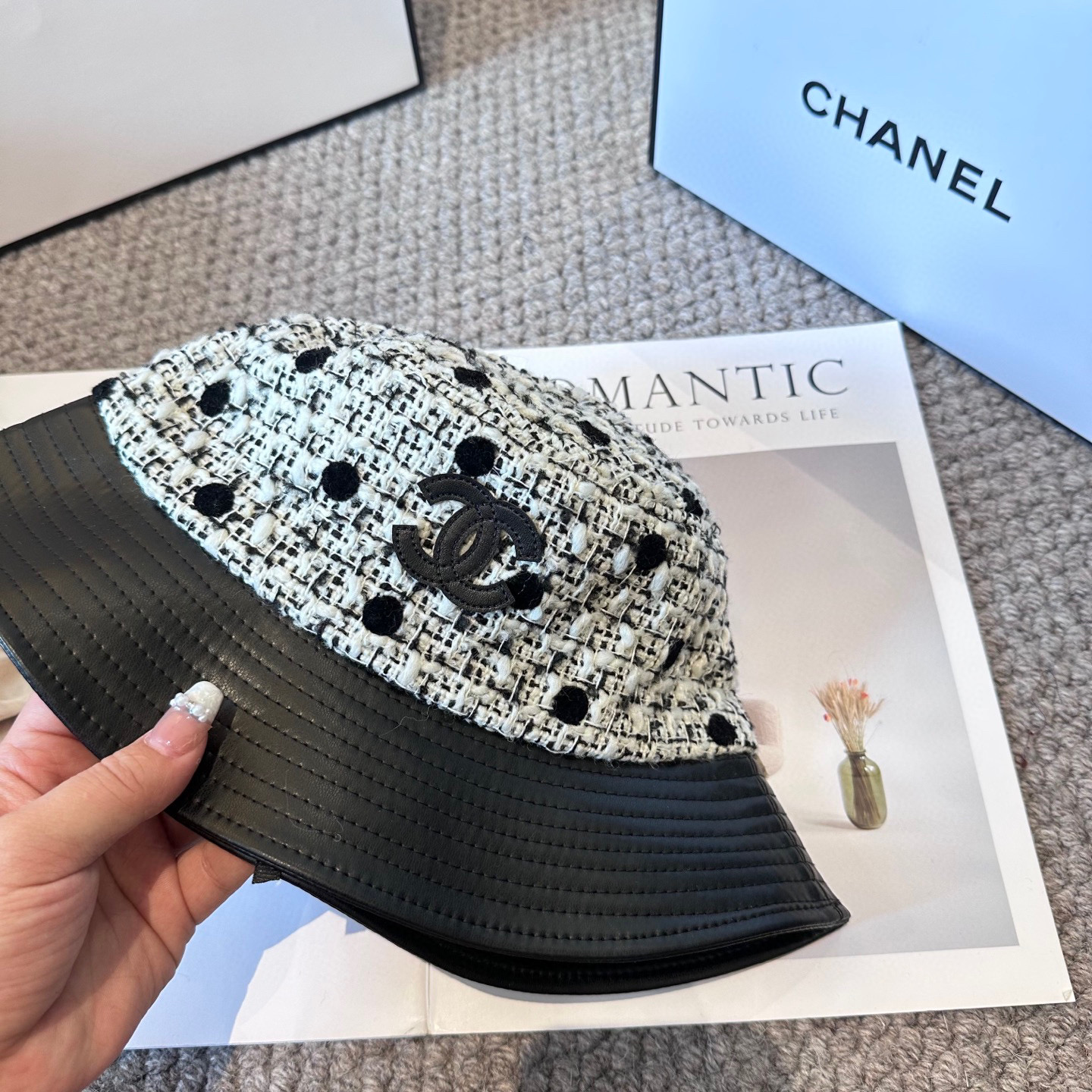  chanel香奈儿渔夫帽，遮阳百搭～休闲出街神器 皮革羊毛拼接面科超好搭配