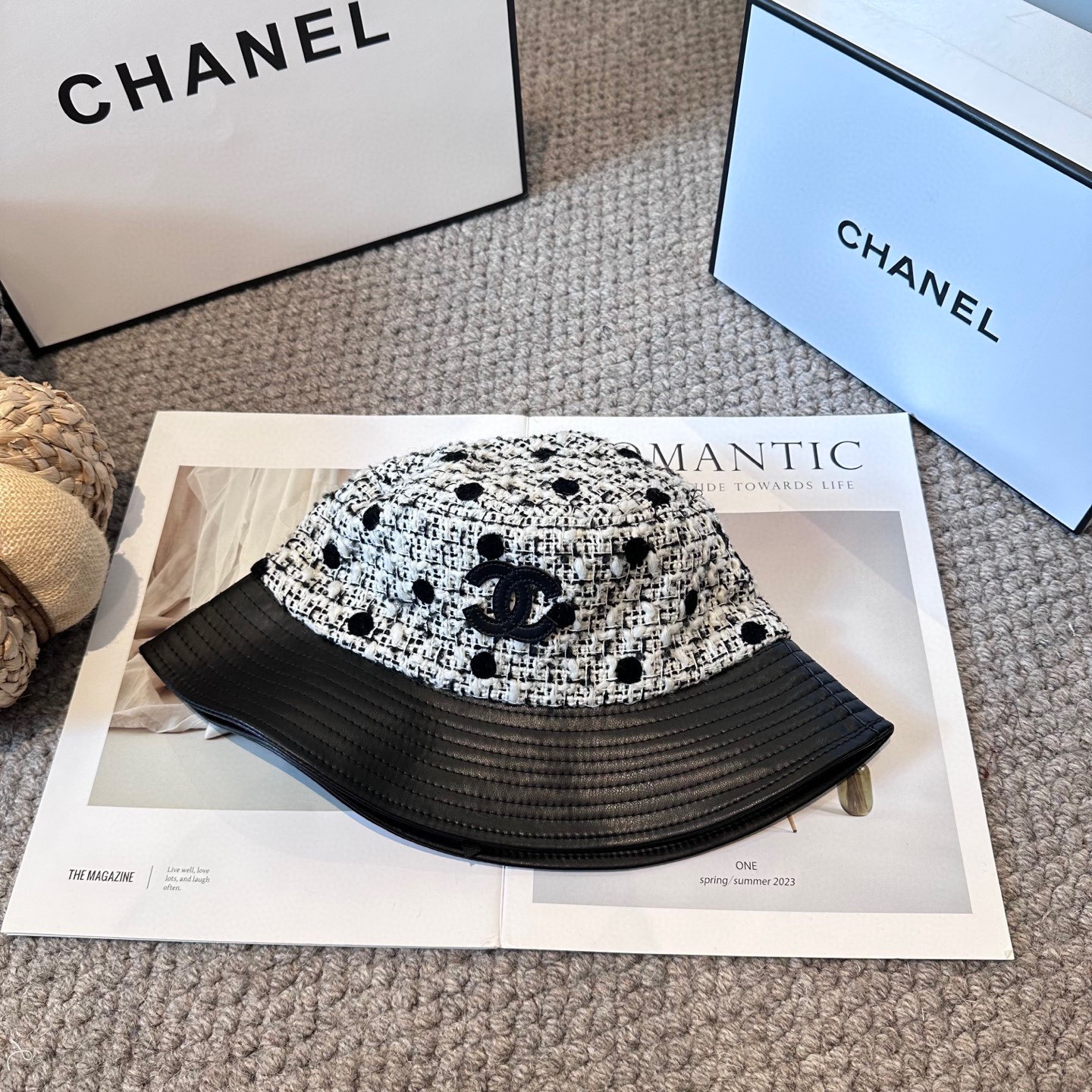  chanel香奈儿渔夫帽，遮阳百搭～休闲出街神器 皮革羊毛拼接面科超好搭配