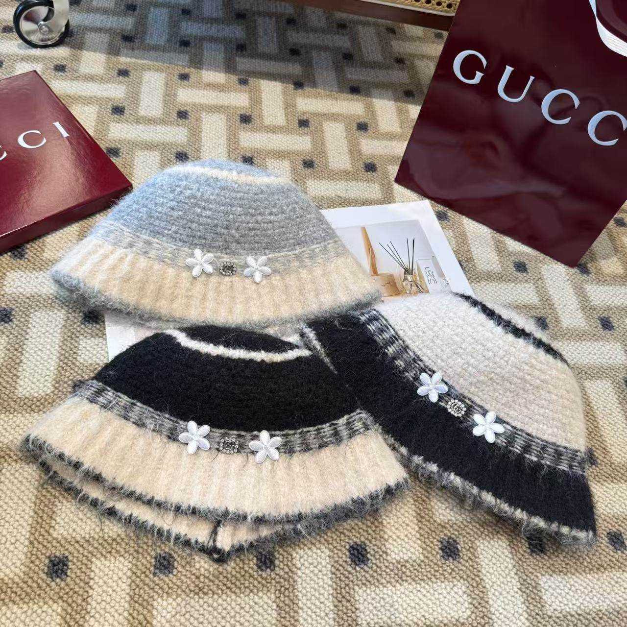 GUCCI古奇 新款 秋冬羊毛混纺针织水桶帽