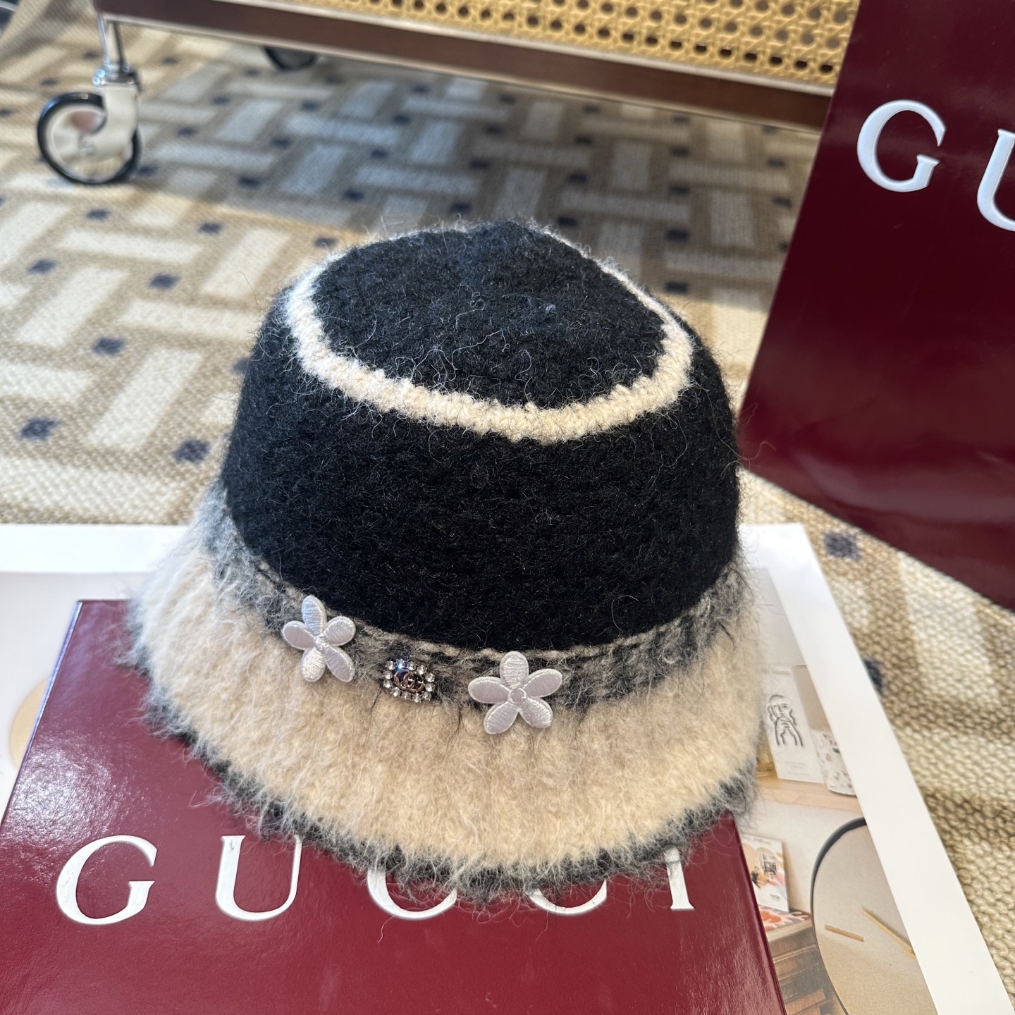 GUCCI古奇 新款 秋冬羊毛混纺针织水桶帽