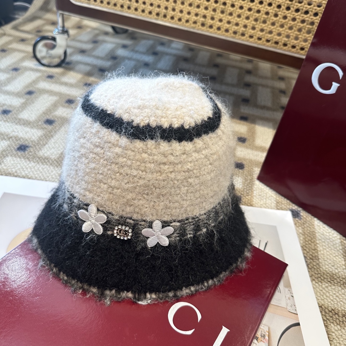 GUCCI古奇 新款 秋冬羊毛混纺针织水桶帽