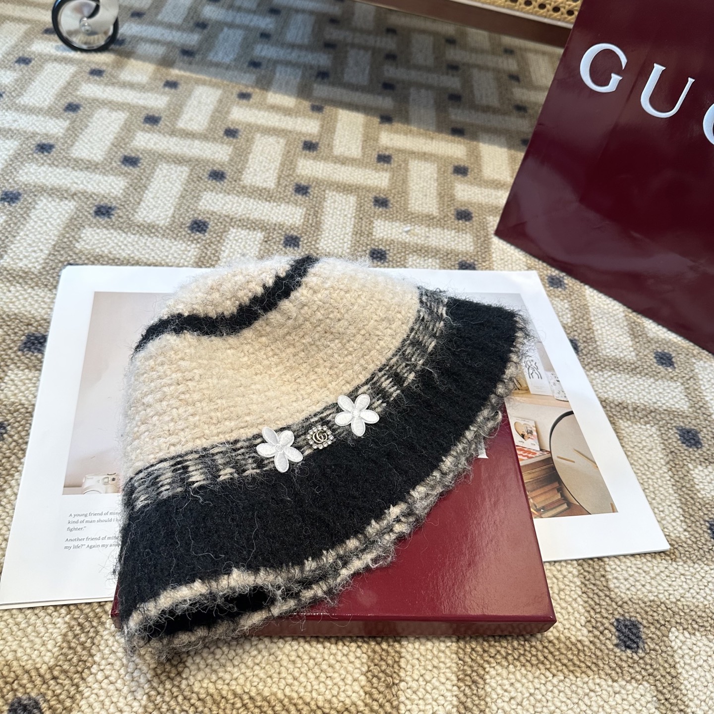 GUCCI古奇 新款 秋冬羊毛混纺针织水桶帽