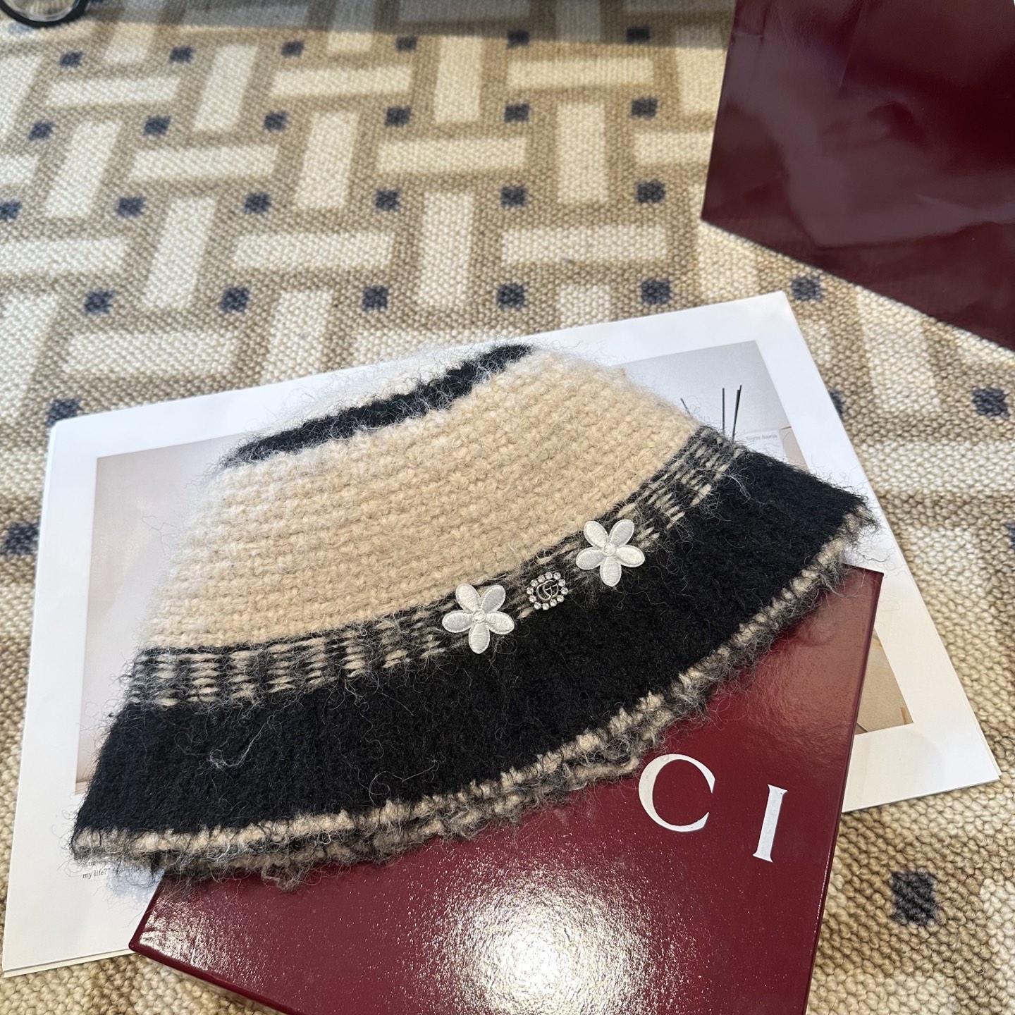 GUCCI古奇 新款 秋冬羊毛混纺针织水桶帽
