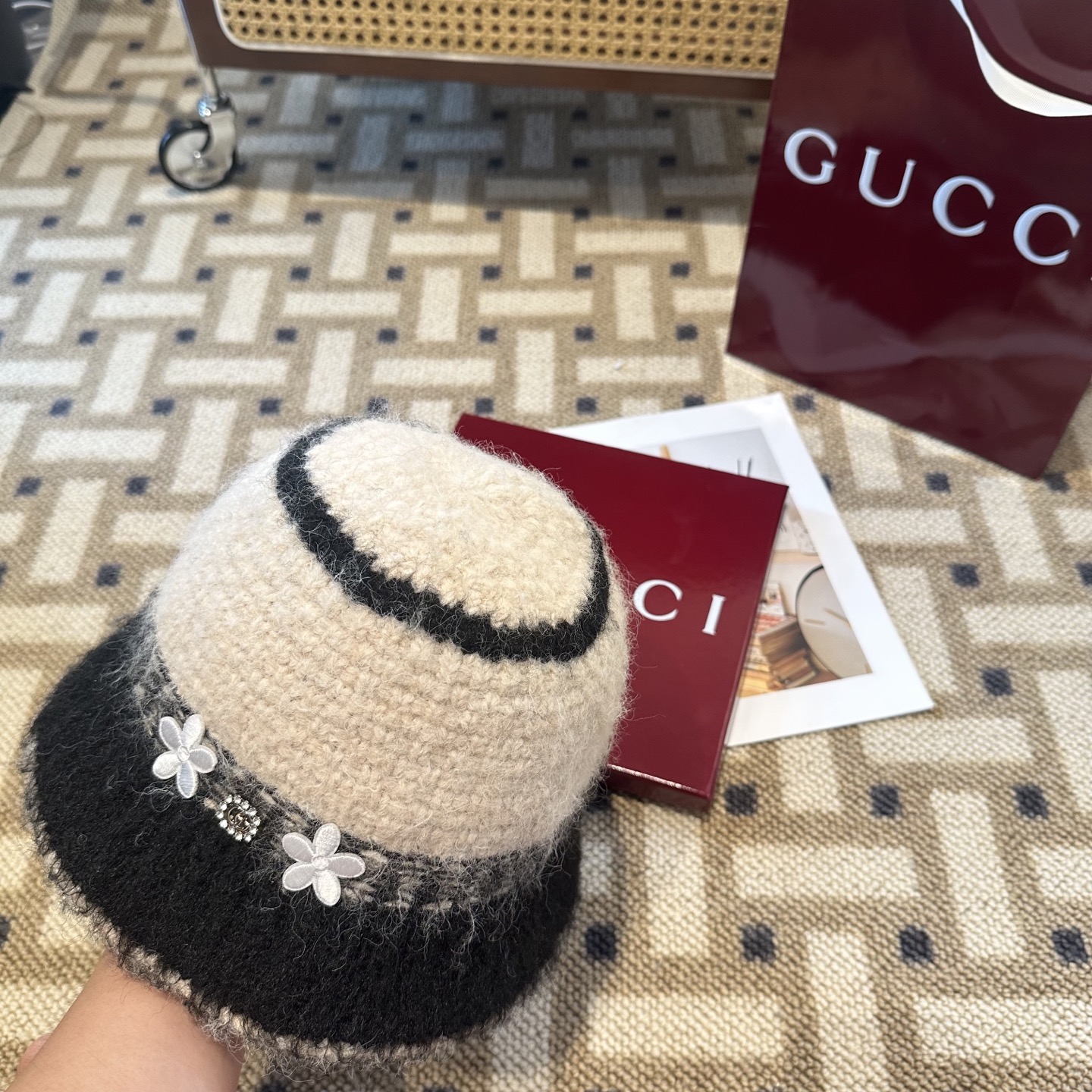 GUCCI古奇 新款 秋冬羊毛混纺针织水桶帽