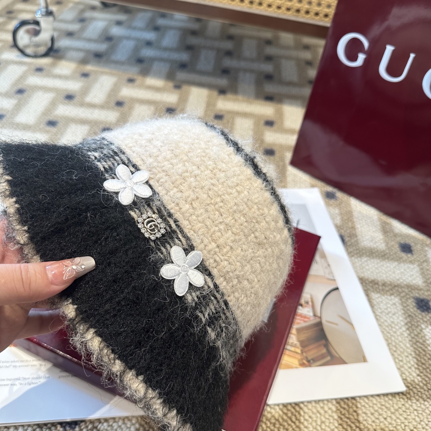 GUCCI古奇 新款 秋冬羊毛混纺针织水桶帽