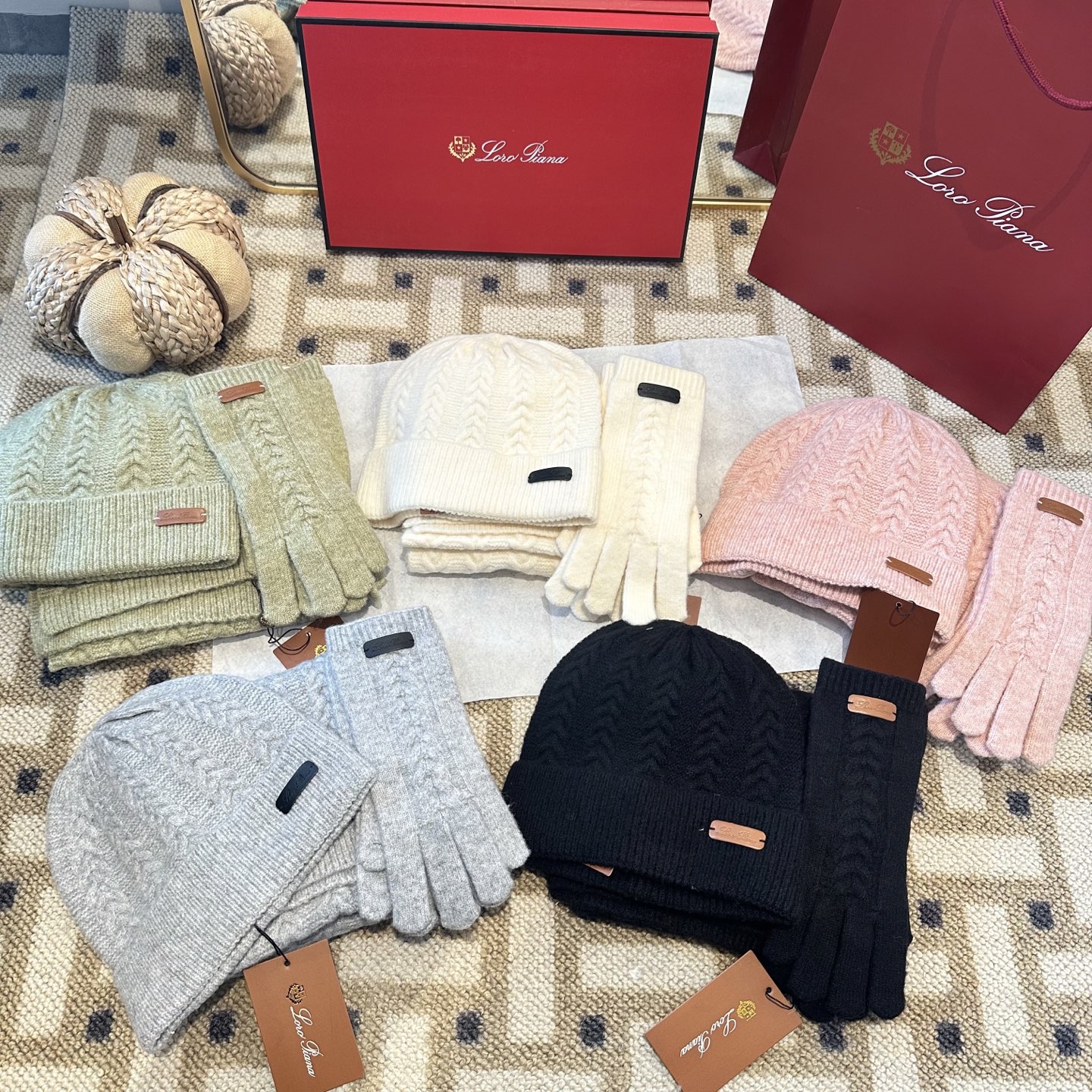 Loro Piana Wool Knit Hat, Gloves and Scarf Set - Stylish and Versatile