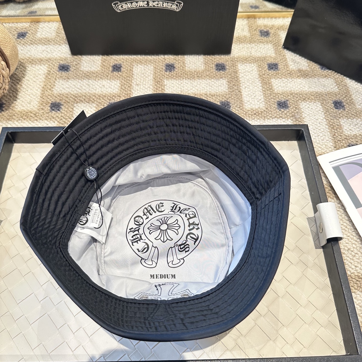 Chrome Hearts CH 克罗心Crank Bait藏青色 拼皮十字架 渔夫帽，男女同款。定织定