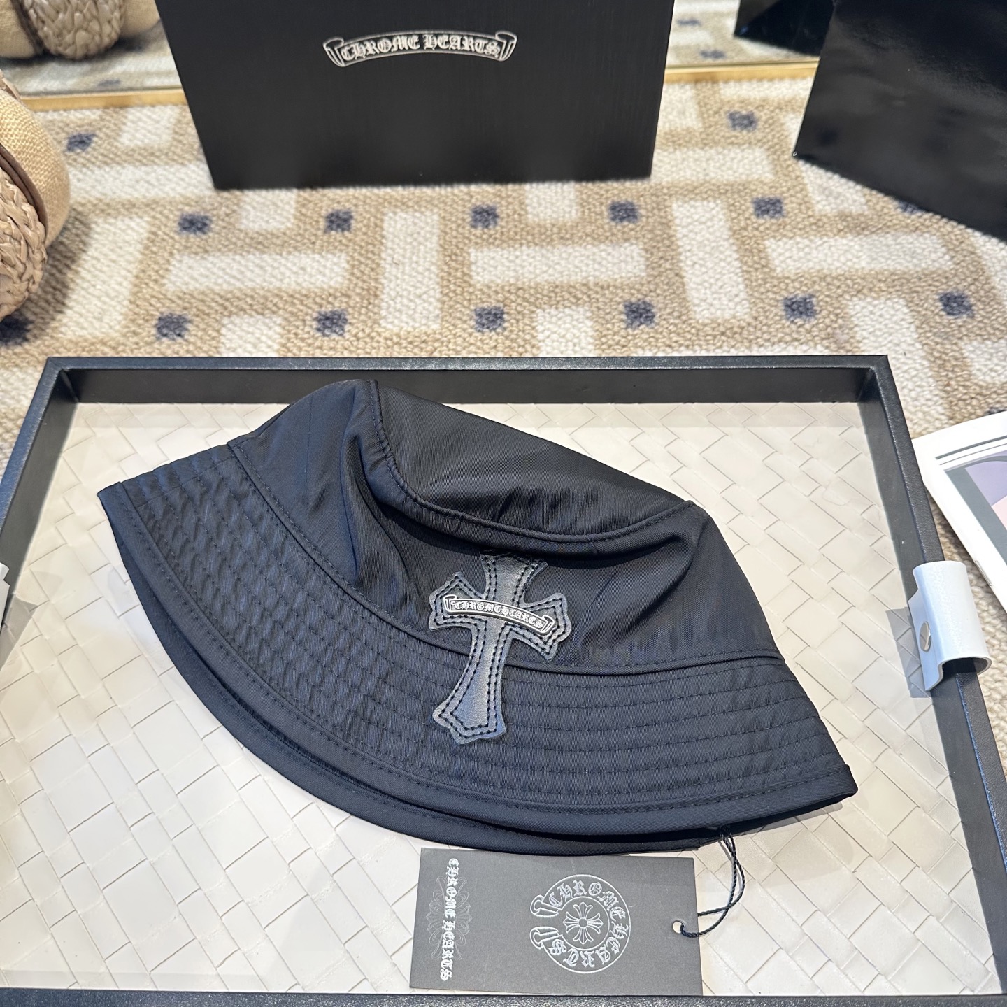 Chrome Hearts CH 克罗心Crank Bait藏青色 拼皮十字架 渔夫帽，男女同款。定织定