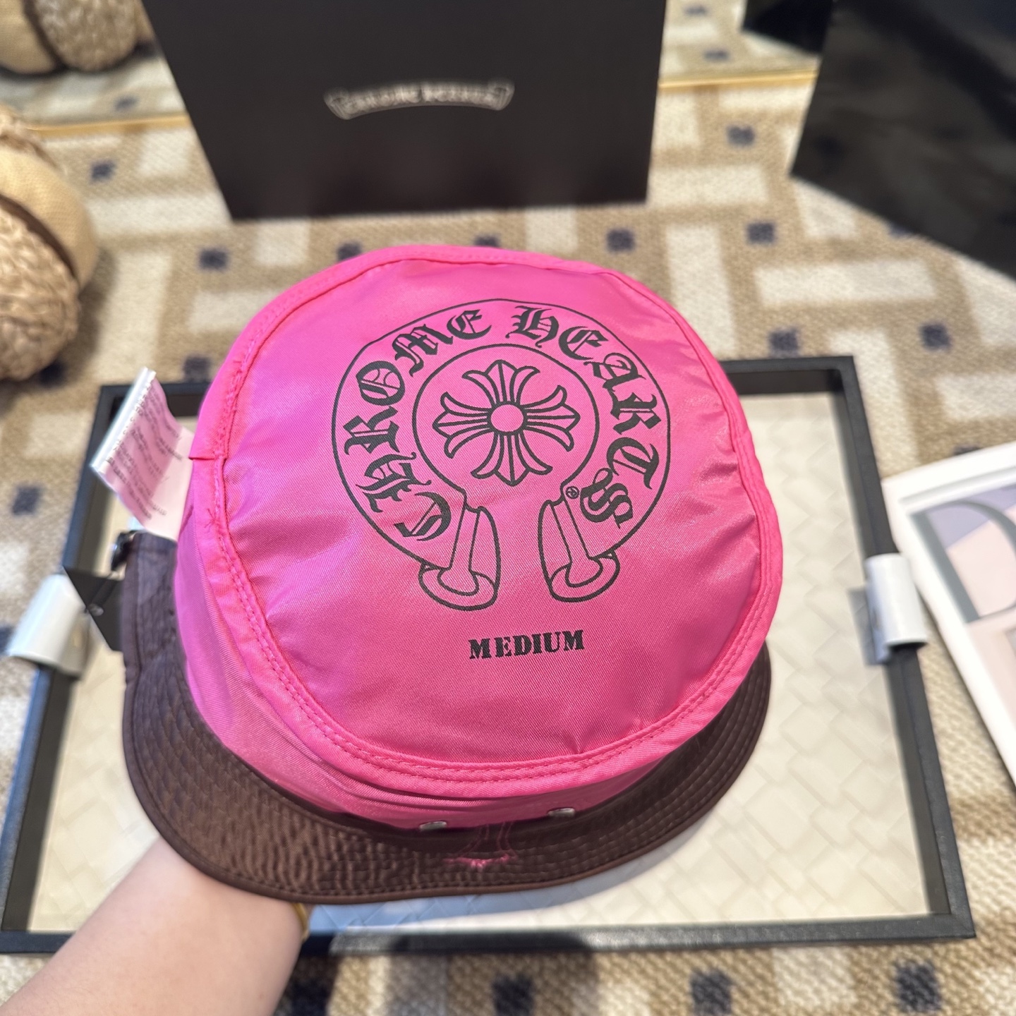 Chrome Hearts CH 克罗心Crank Bait藏青色 拼皮十字架 渔夫帽，男女同款。定织定