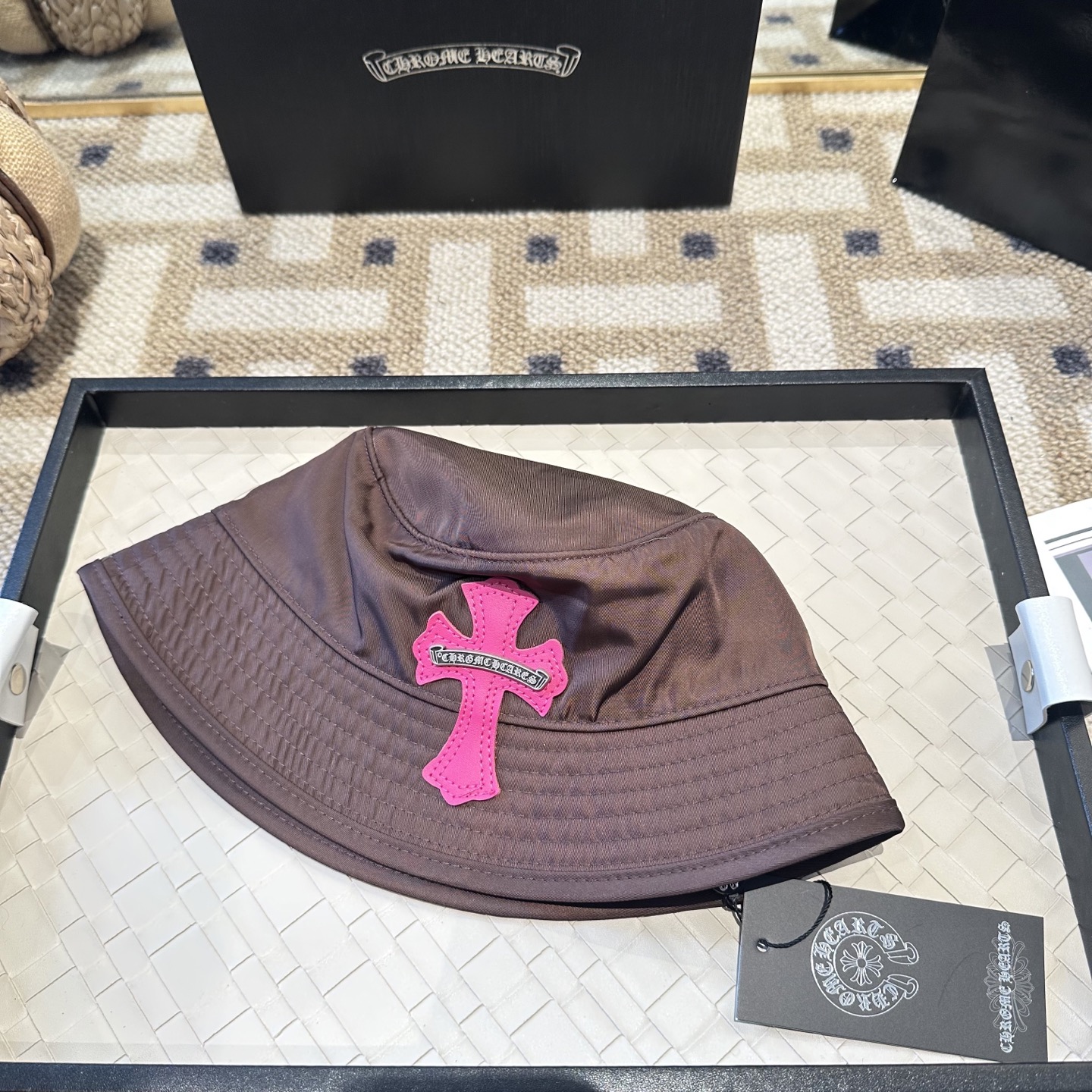 Chrome Hearts CH 克罗心Crank Bait藏青色 拼皮十字架 渔夫帽，男女同款。定织定