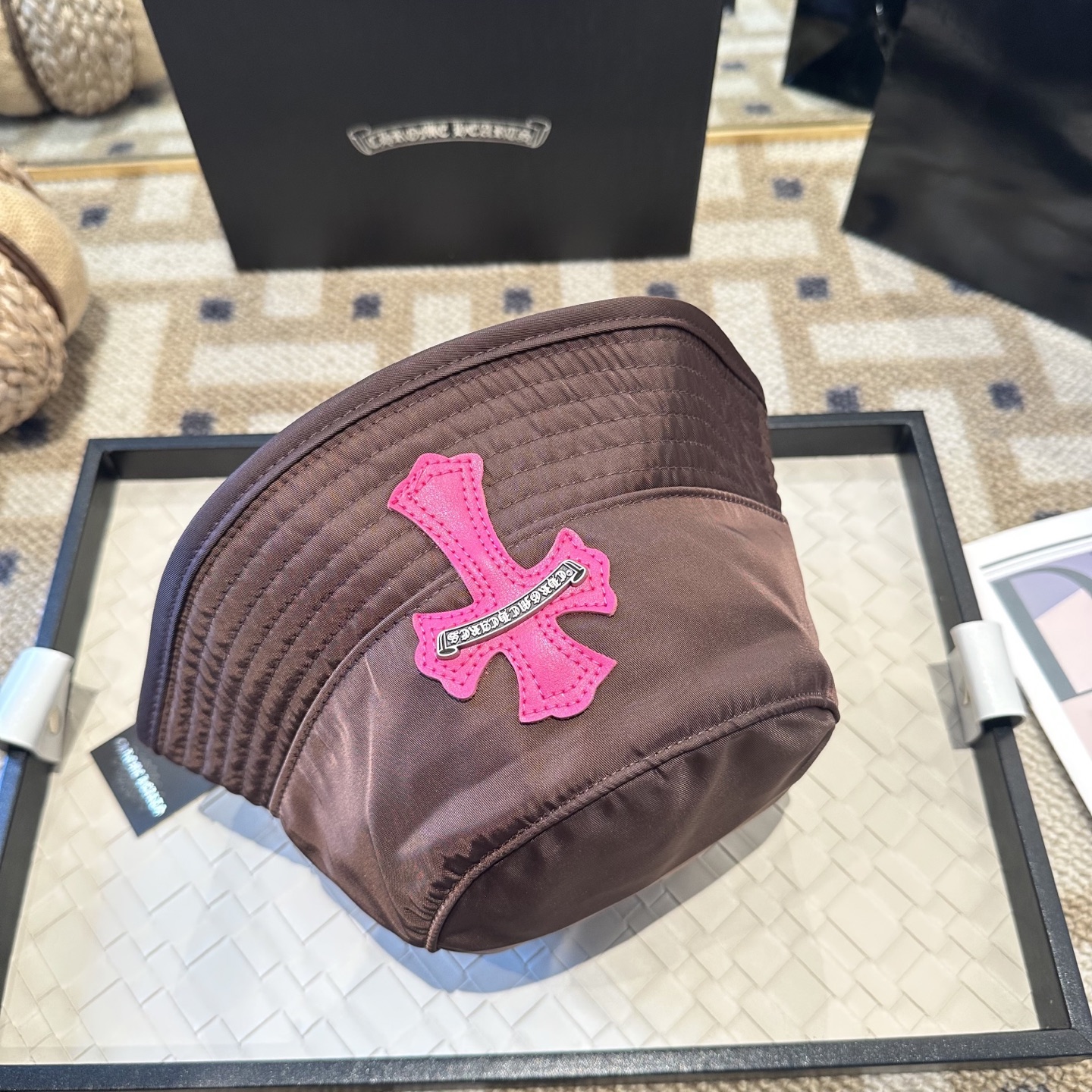 Chrome Hearts CH 克罗心Crank Bait藏青色 拼皮十字架 渔夫帽，男女同款。定织定