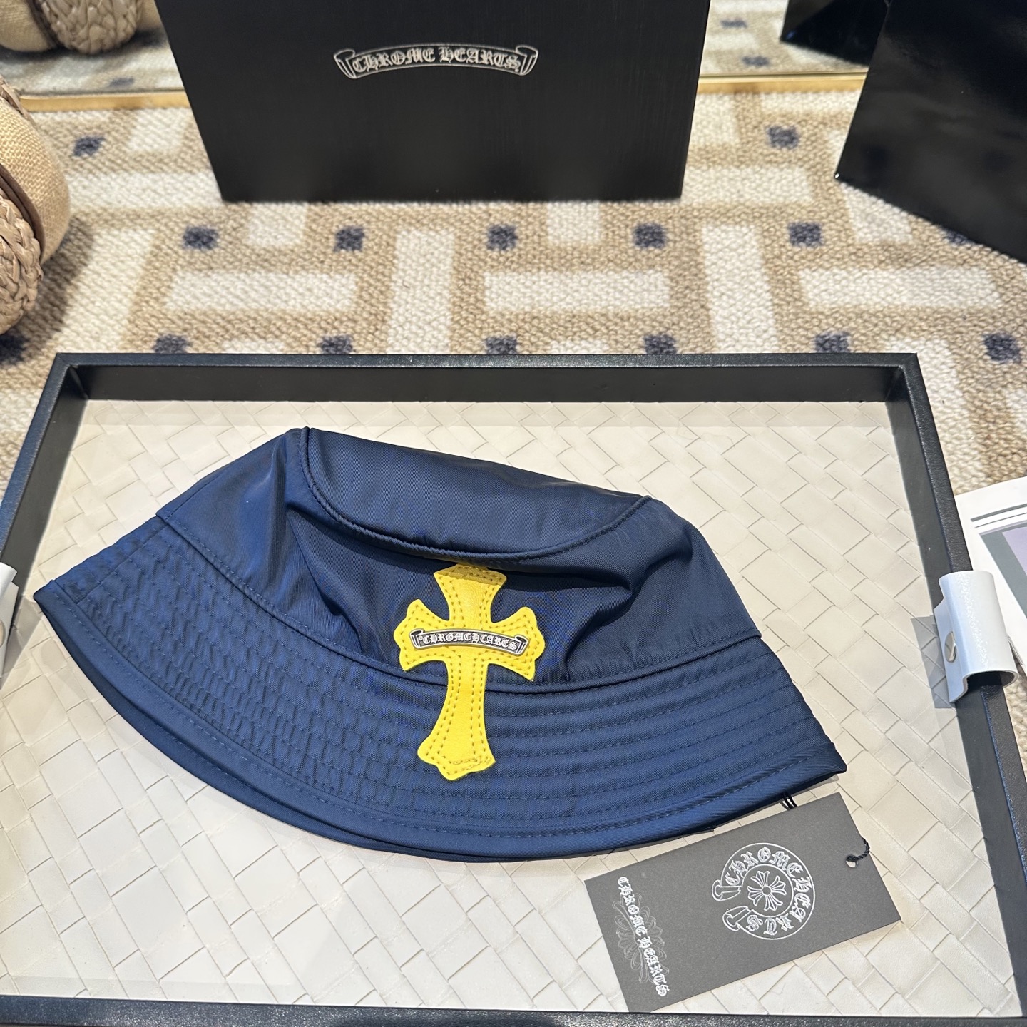 Chrome Hearts CH 克罗心Crank Bait藏青色 拼皮十字架 渔夫帽，男女同款。定织定