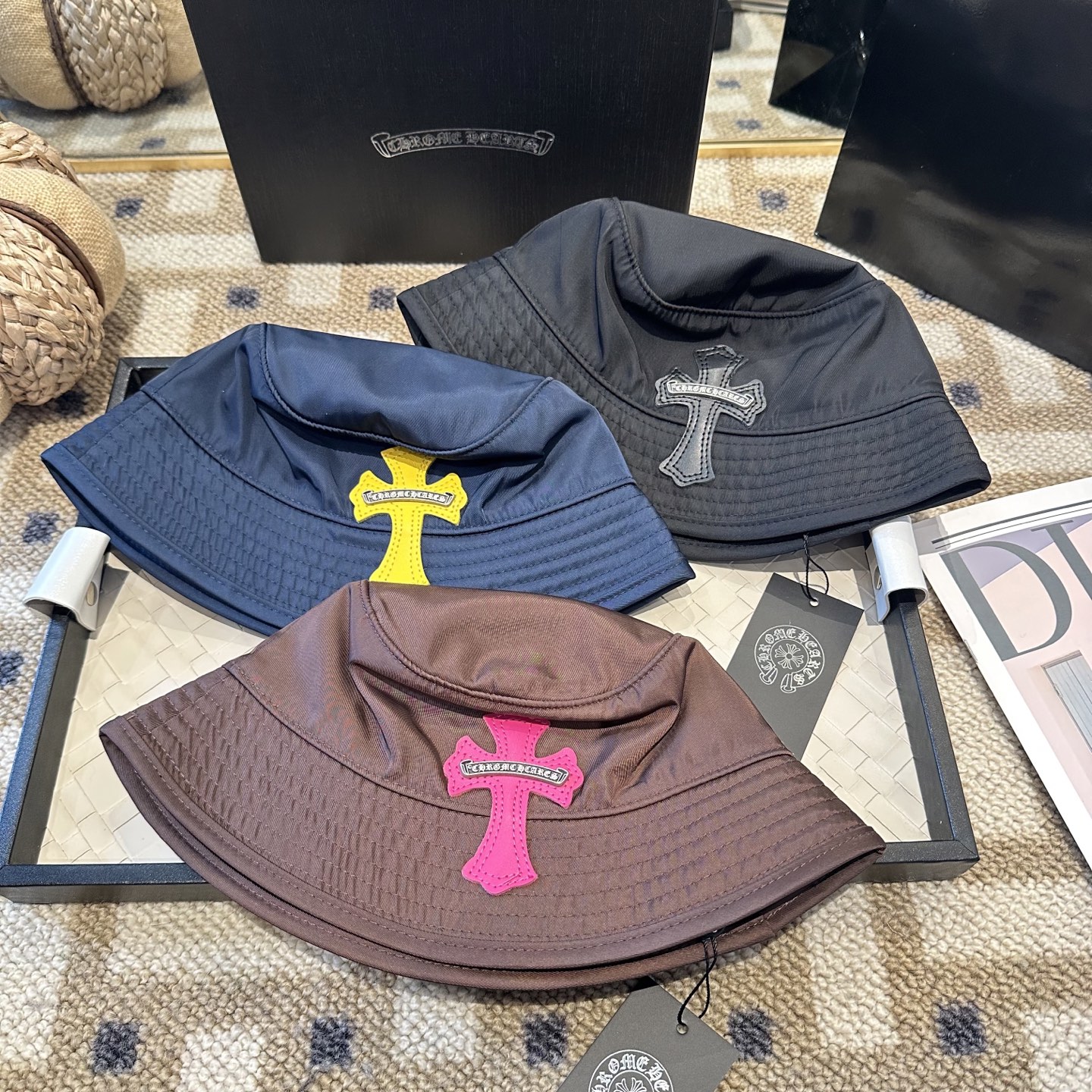Chrome Hearts CH 克罗心Crank Bait藏青色 拼皮十字架 渔夫帽，男女同款。定织定