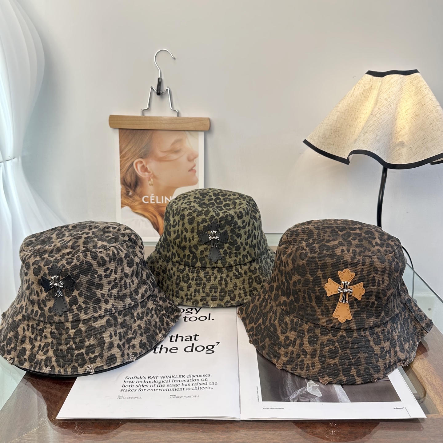 Chrome Hearts 克罗心豹纹 拼皮十字架 渔夫帽，男女同款。