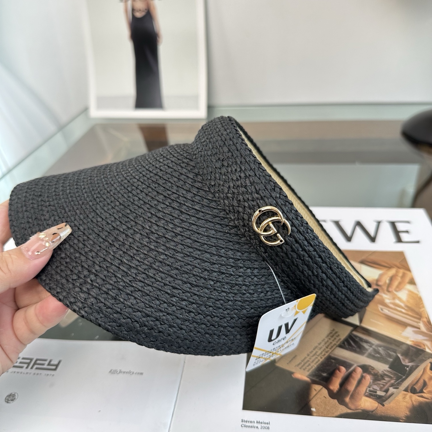 GUCCI 古奇 防晒空顶帽子女夏季时尚大帽檐遮阳帽防紫外线女