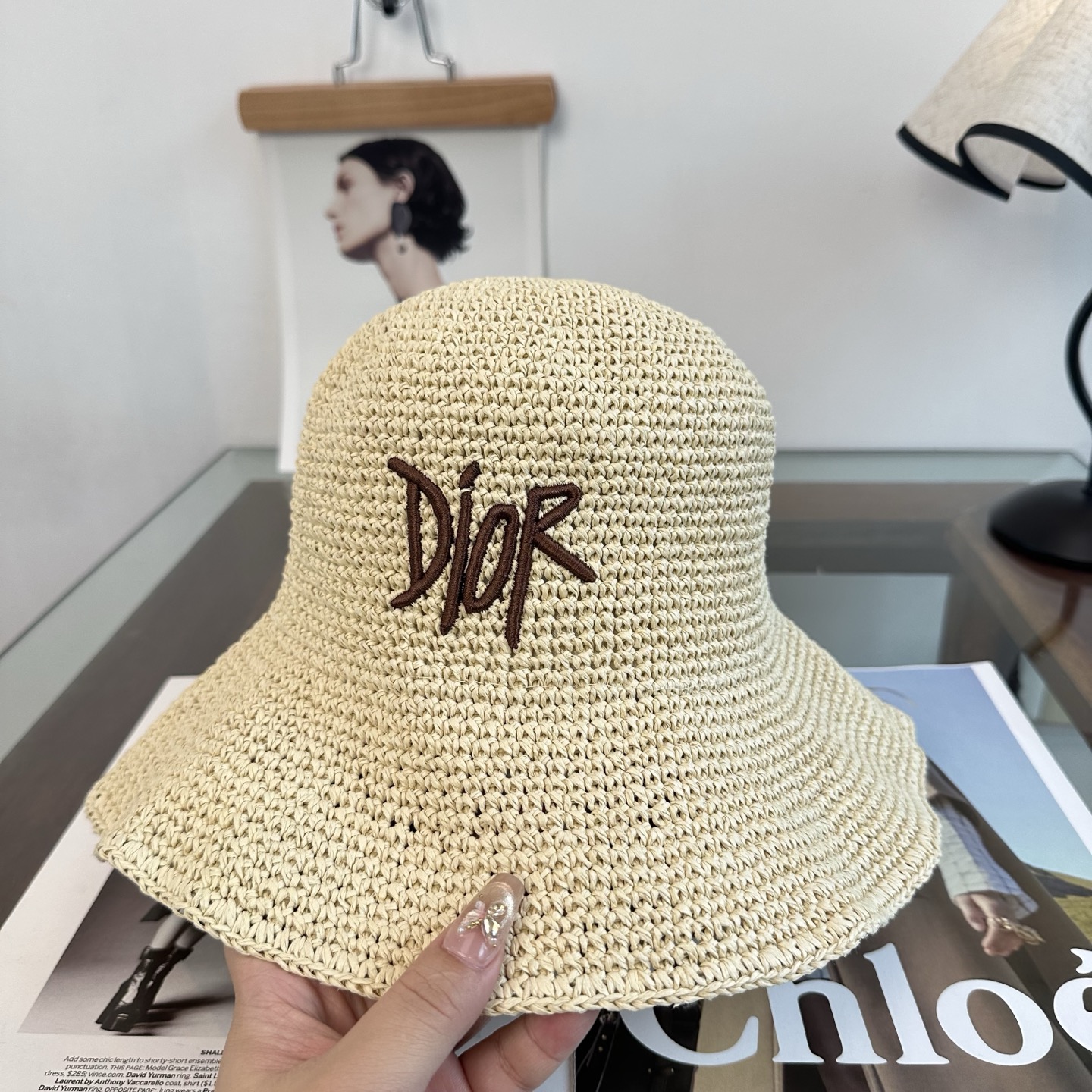 DIOR 迪奥 新款拉菲草帽，纯手工钩织，产量极少，重工打造，专柜同款，头围57cm