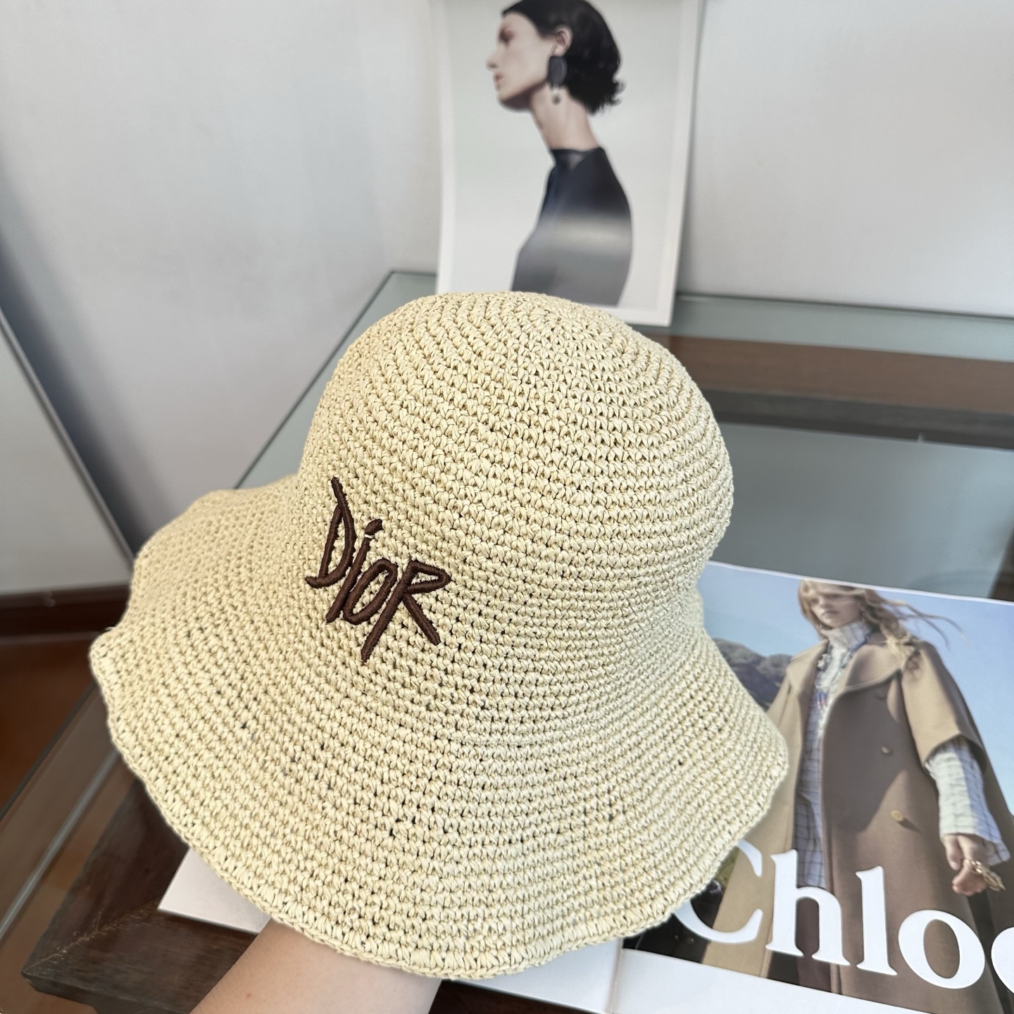 DIOR 迪奥 新款拉菲草帽，纯手工钩织，产量极少，重工打造，专柜同款，头围57cm