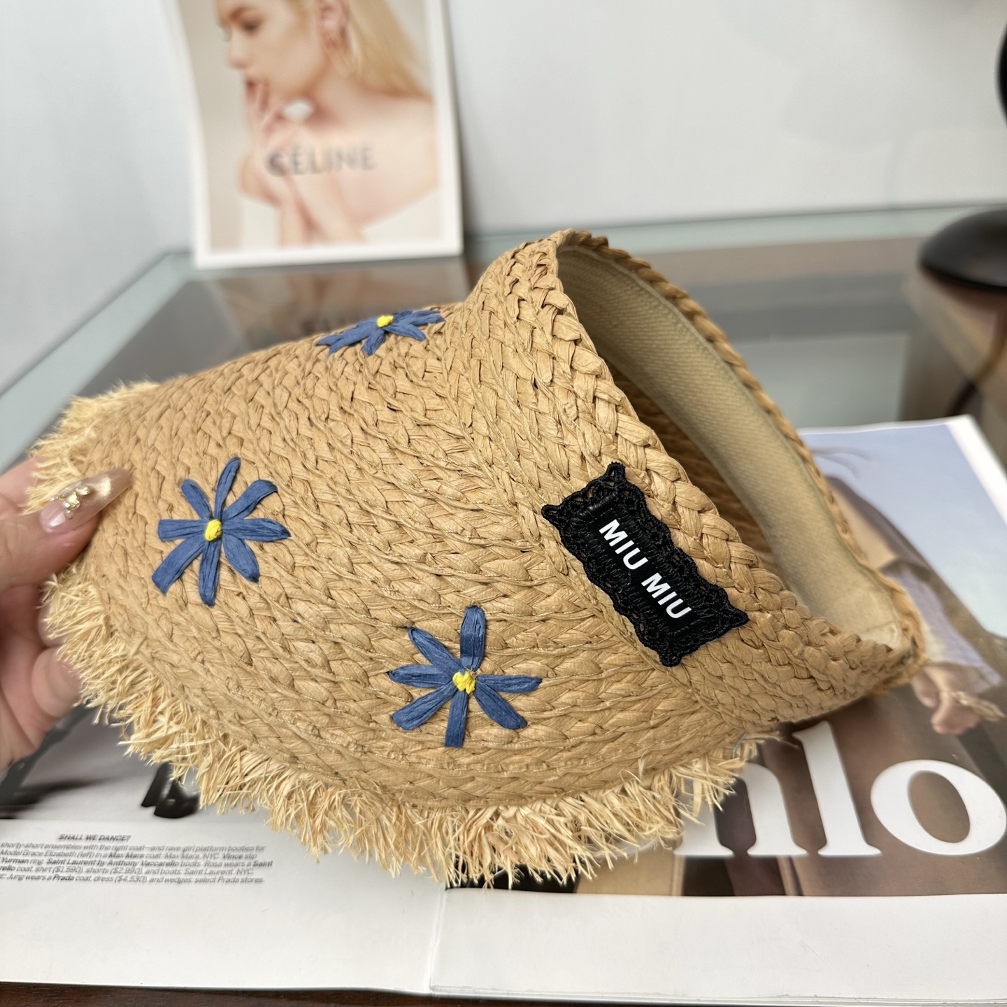 miumiu缪缪 防晒空顶帽子女夏季时尚大帽 檐遮阳帽防紫外线女