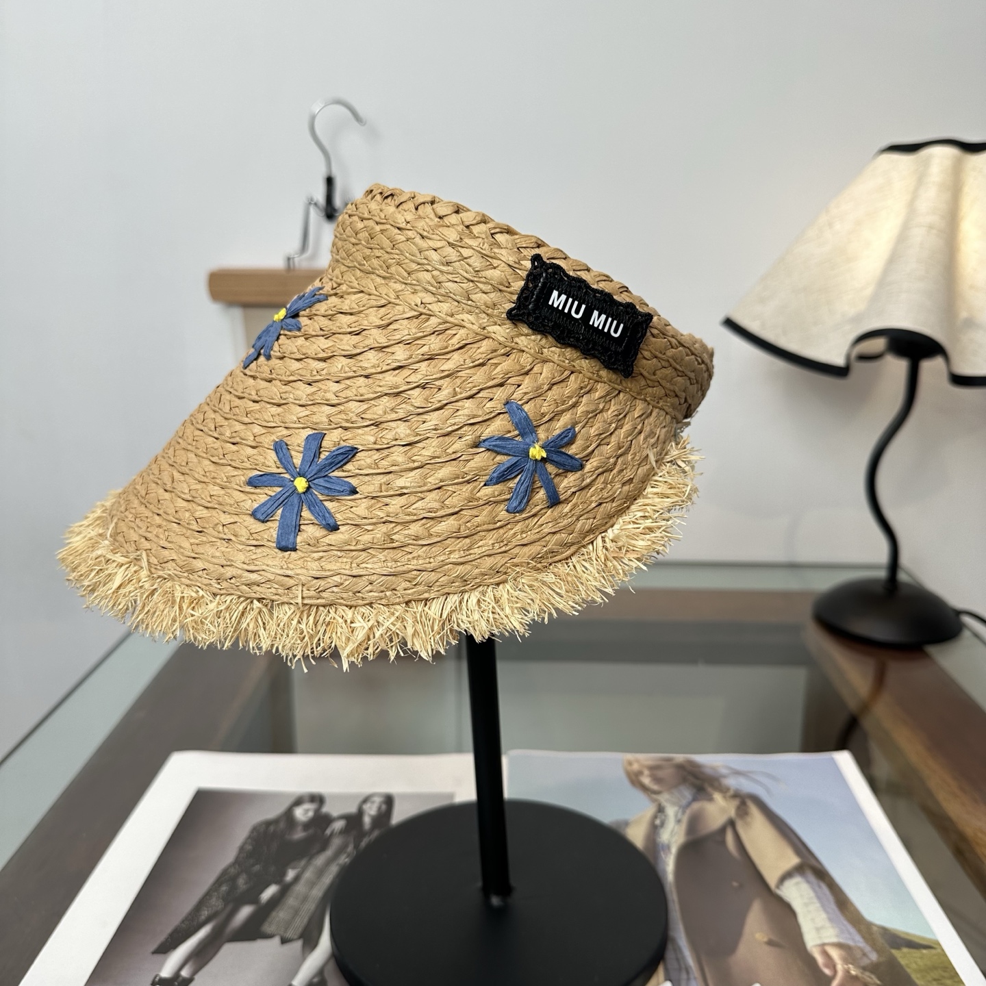 miumiu缪缪 防晒空顶帽子女夏季时尚大帽 檐遮阳帽防紫外线女