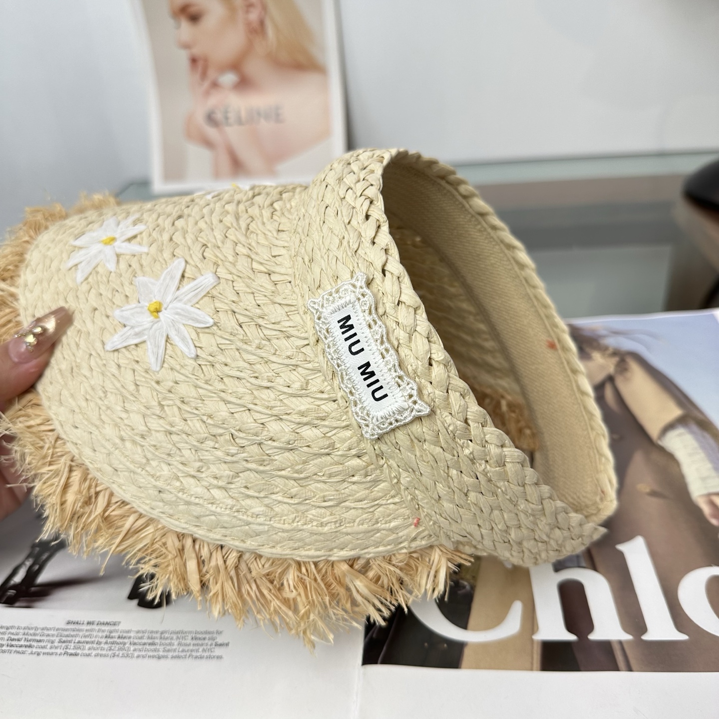 miumiu缪缪 防晒空顶帽子女夏季时尚大帽 檐遮阳帽防紫外线女