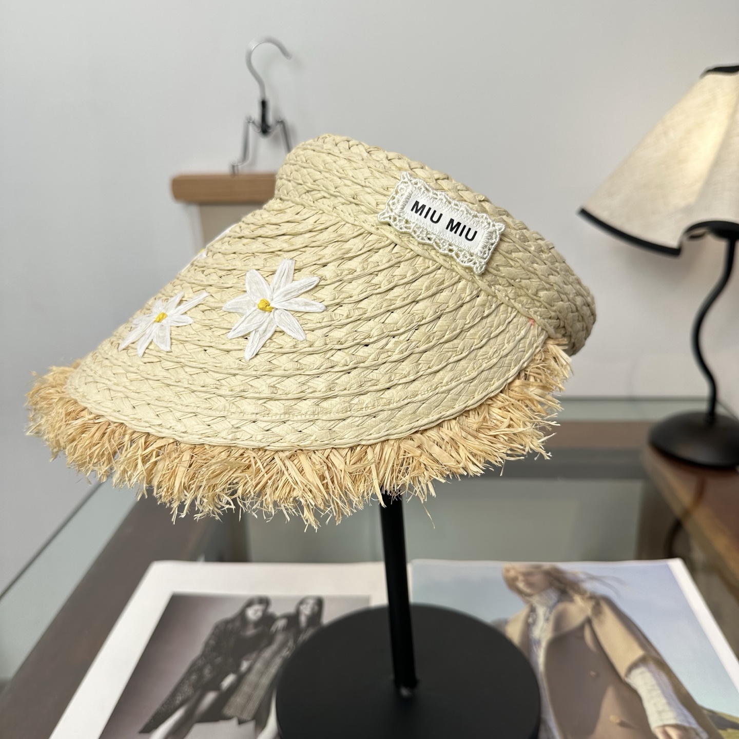 miumiu缪缪 防晒空顶帽子女夏季时尚大帽 檐遮阳帽防紫外线女