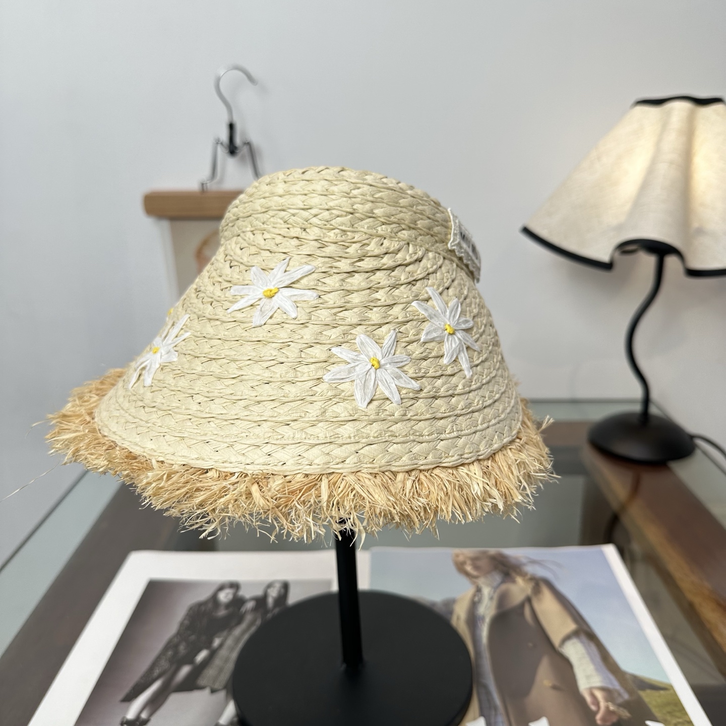 miumiu缪缪 防晒空顶帽子女夏季时尚大帽 檐遮阳帽防紫外线女
