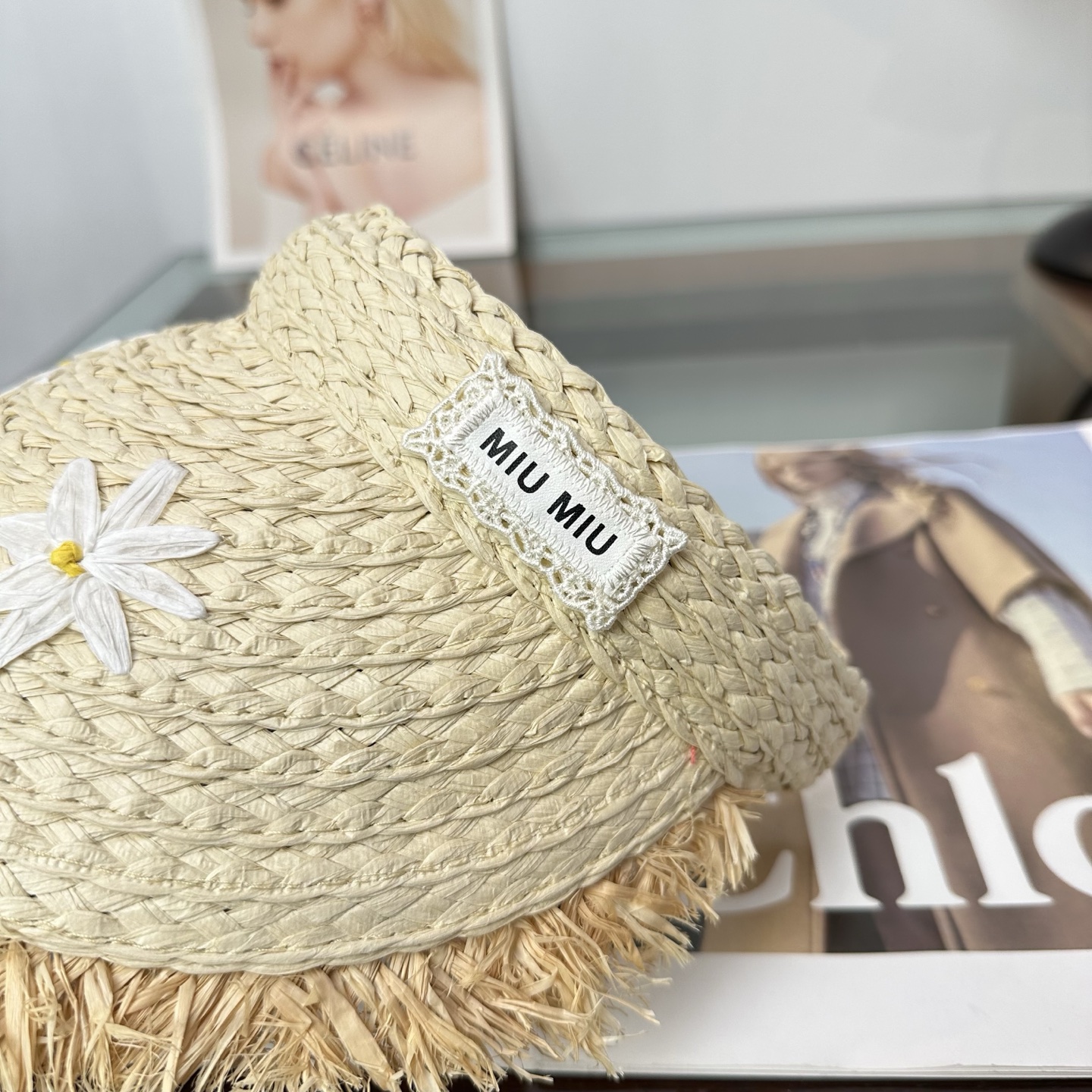 miumiu缪缪 防晒空顶帽子女夏季时尚大帽 檐遮阳帽防紫外线女