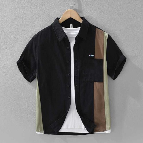 Camisa de Manga Corta Fila con Diseño Color Block y Lavado Vintage 15 Camisa de Manga Corta Fila con Diseño Color Block y Lavado Vintage