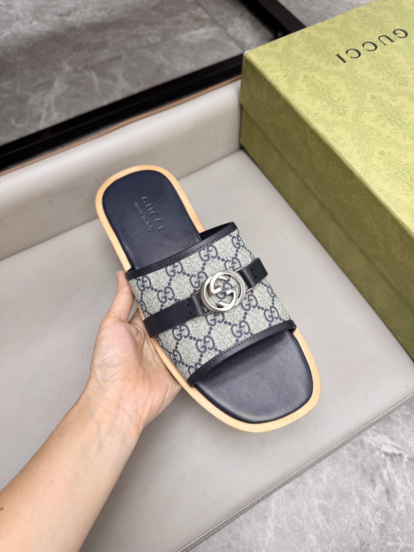 Gucci Men's Sandals Leather Slides Signature GG Supreme Size 38-46 7 i1742735421924 8793 0 6