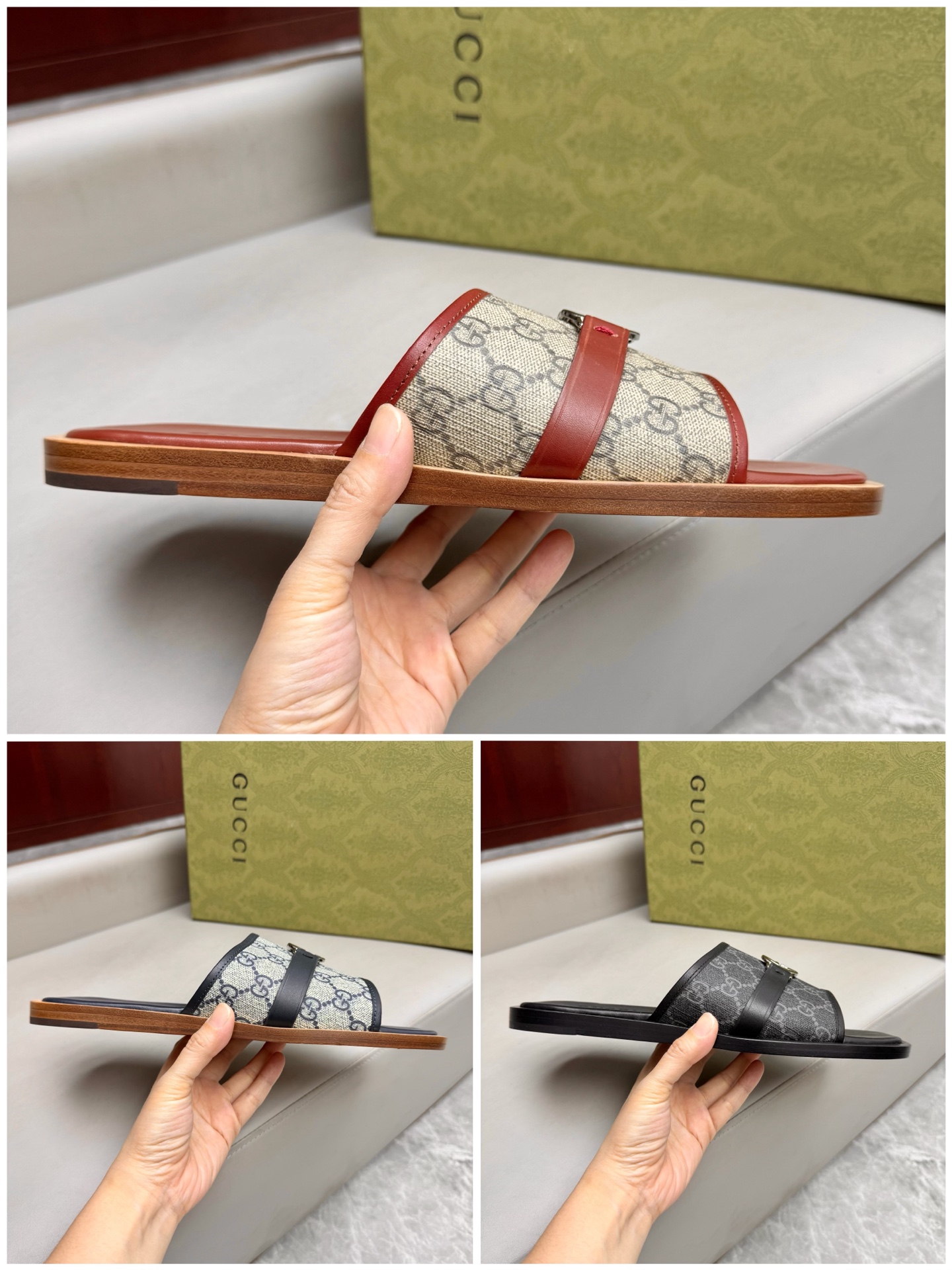 Gucci Leather Slide Sandal With Buckle - Comfortable & Stylish