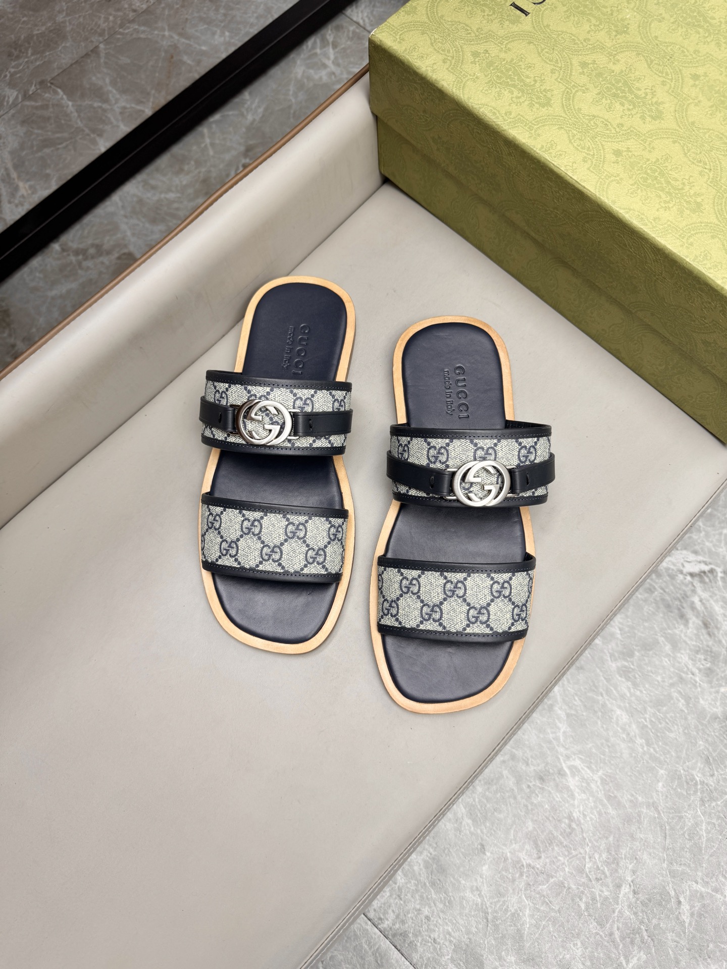 Gucci Monogram Leather Slides Sandals, Comfortable & High-Quality 5 i1742736091659 5246 0 3