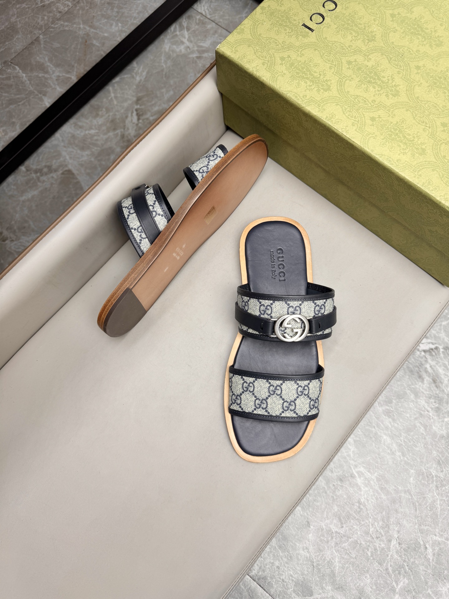 Gucci Monogram Leather Slides Sandals, Comfortable & High-Quality 4 i1742736091668 1195 0 2