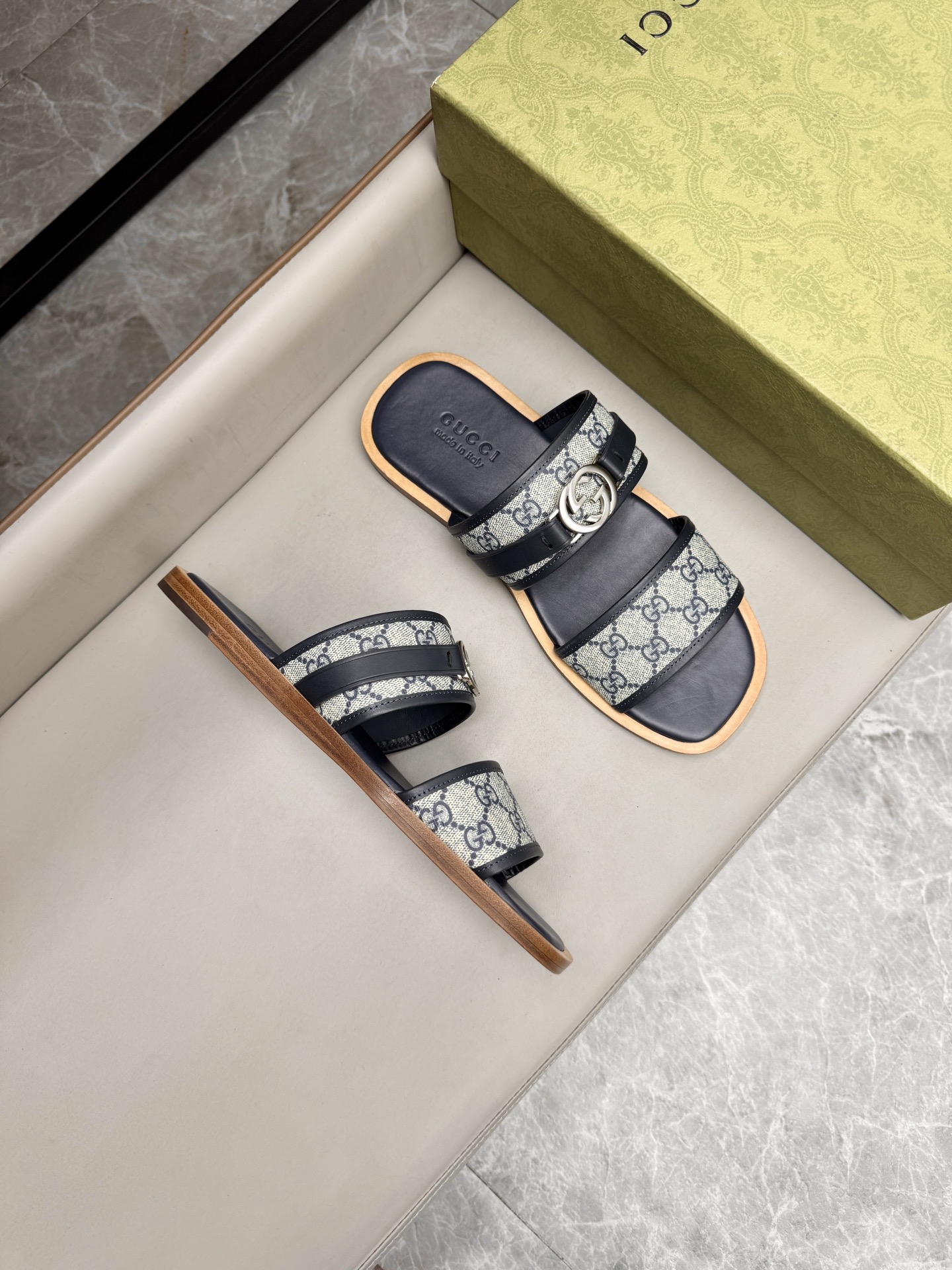 Gucci Monogram Leather Slides Sandals, Comfortable & High-Quality 3 i1742736092805 1960 0 1