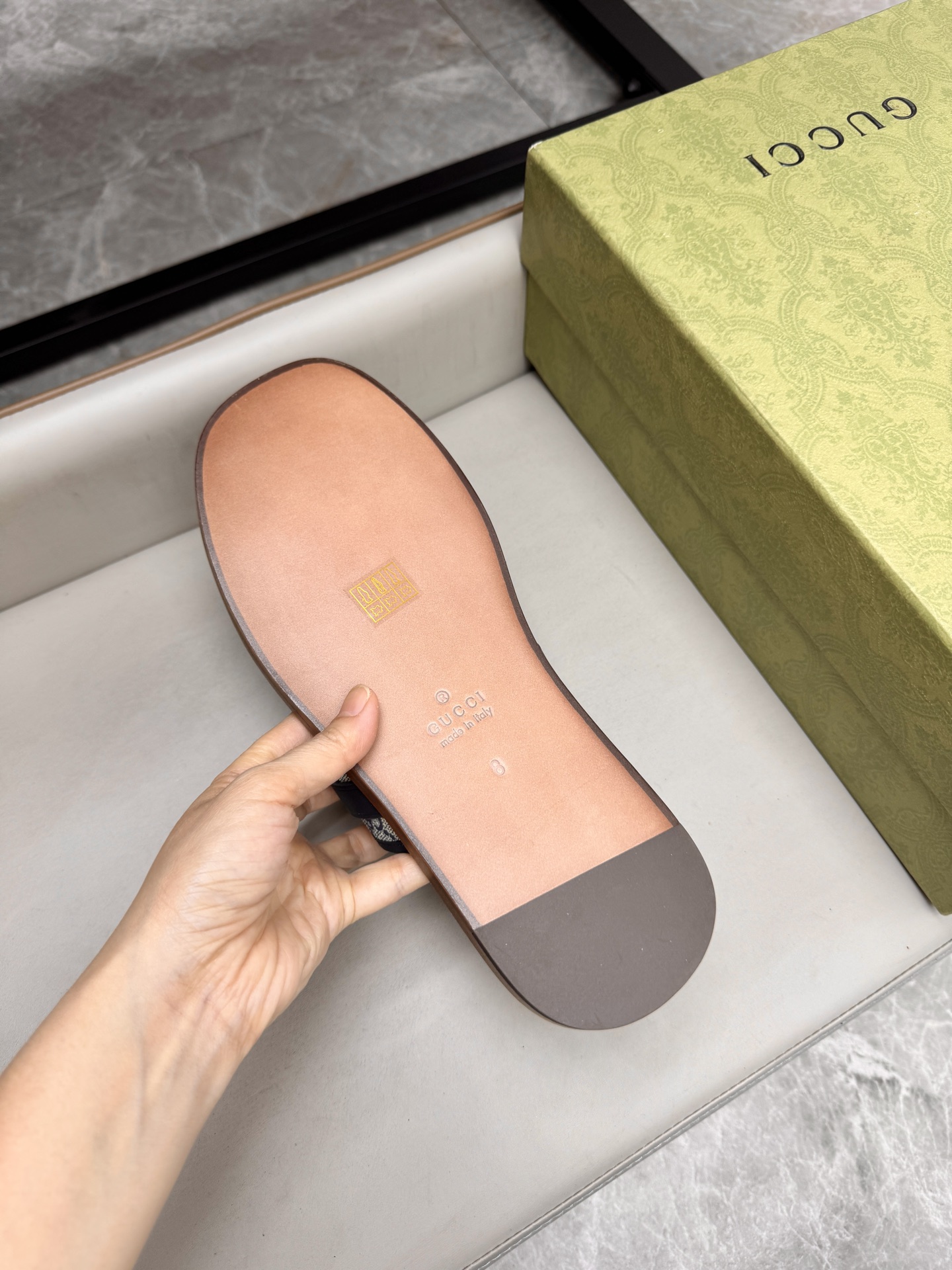 Gucci Monogram Leather Slides Sandals, Comfortable & High-Quality 10 i1742736093617 3657 0 8