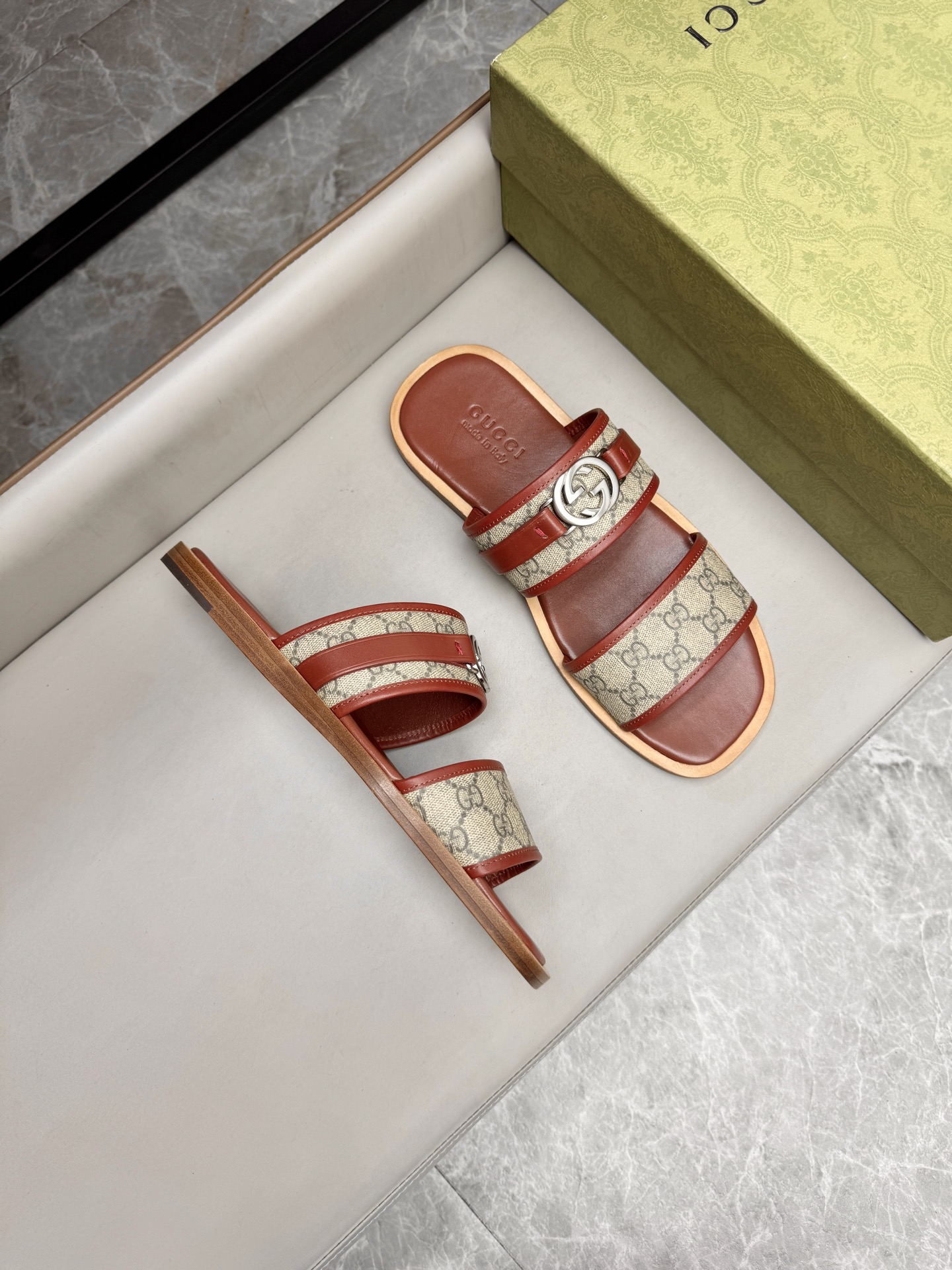 Gucci Leather Slides Brown Sandals Comfortable Classic Style Size 38-46 3 i1742736108975 8908 0 1