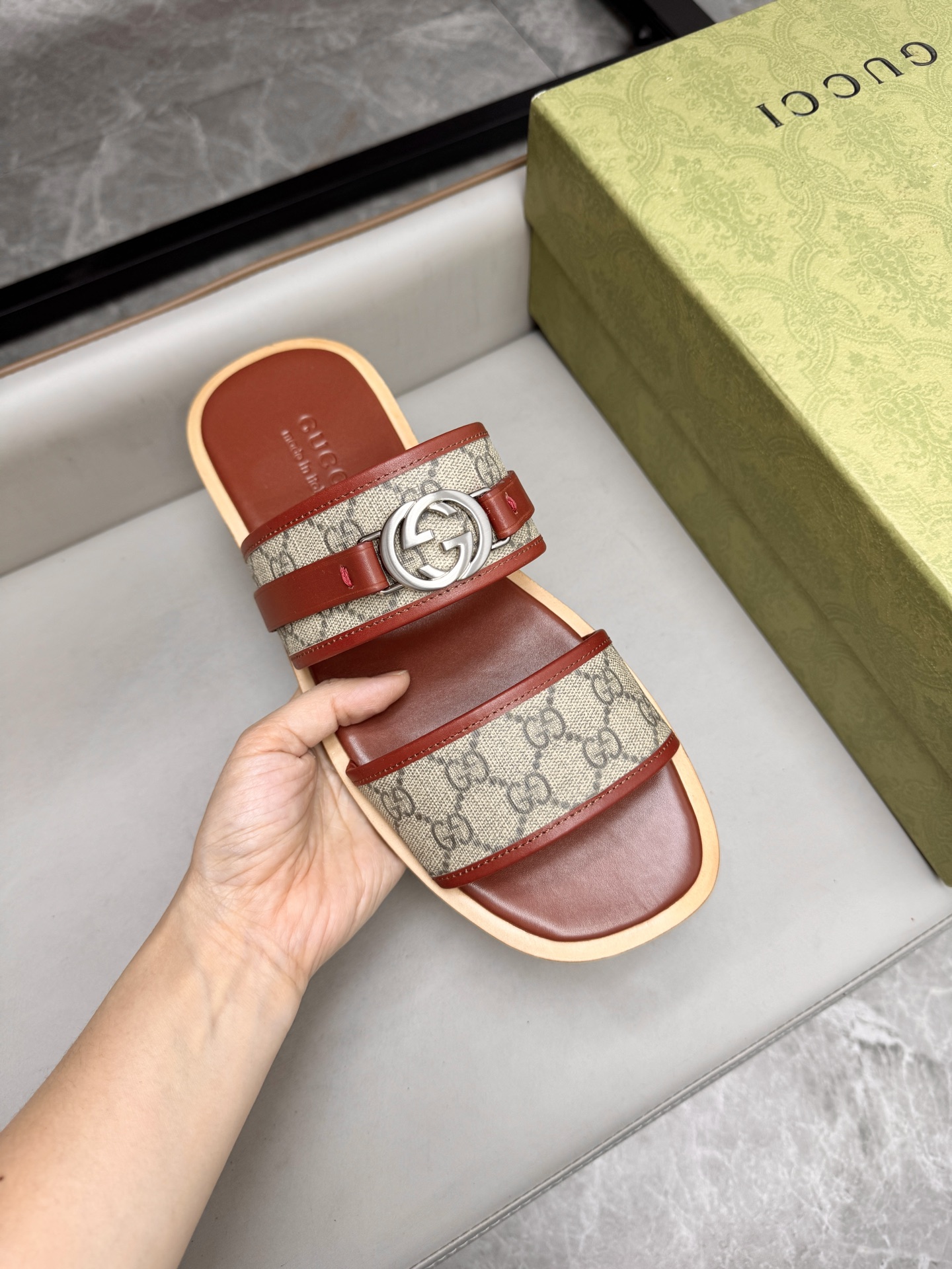 Gucci Leather Slides Brown Sandals Comfortable Classic Style Size 38-46 8 i1742736109121 7305 0 6